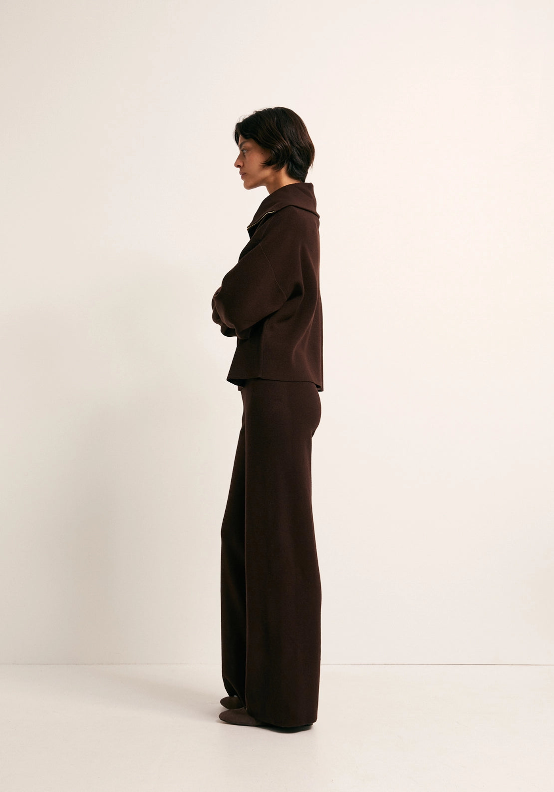 Flared Knit Trousers - Brown