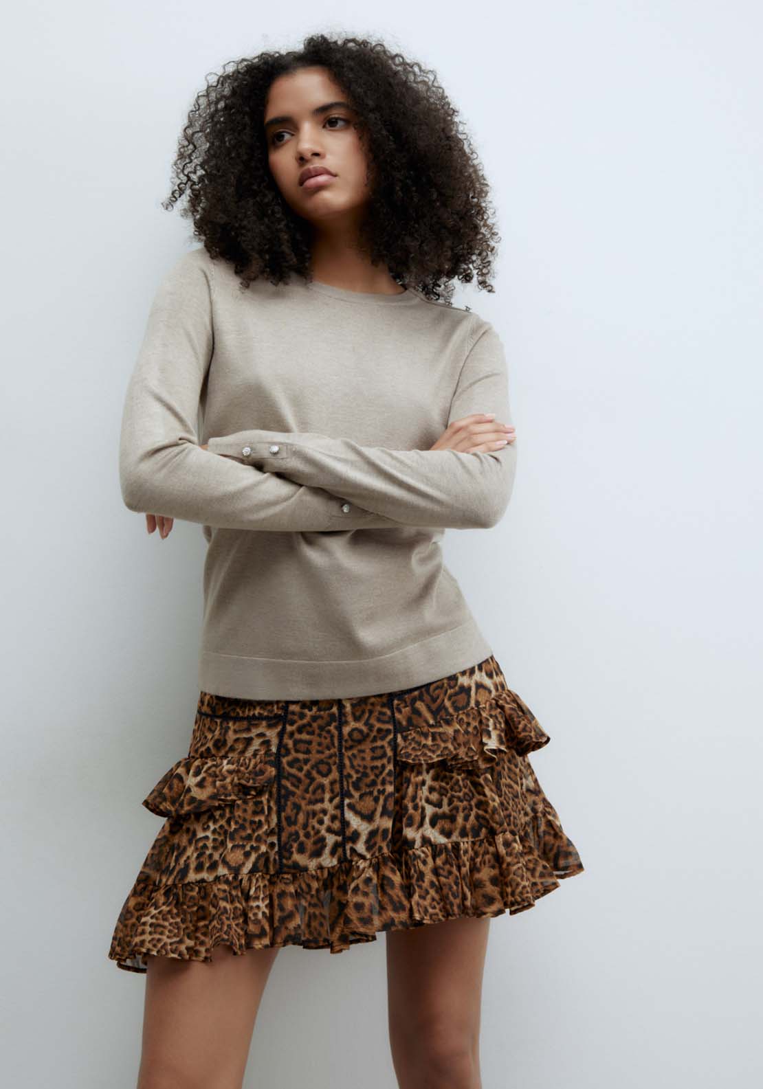 Sfera Jewel button sweater - Beige Acid 3 Shaws Department Stores