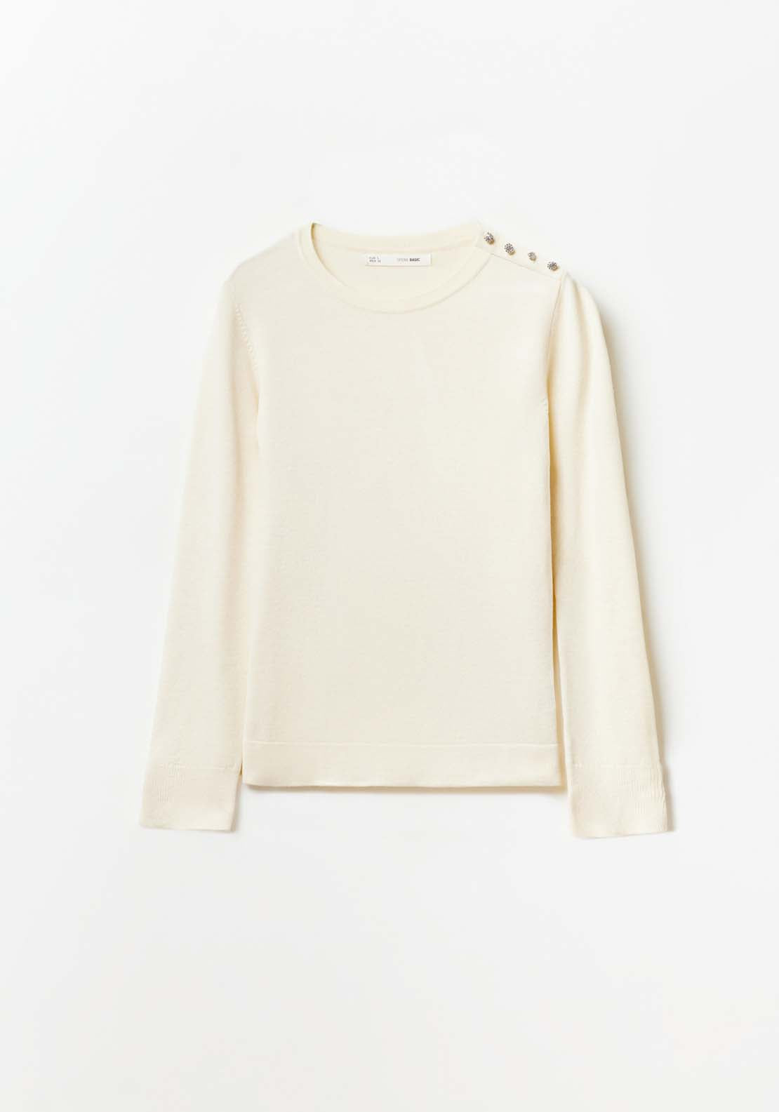Sfera Jewel button sweater - Ecru Mink 6 Shaws Department Stores
