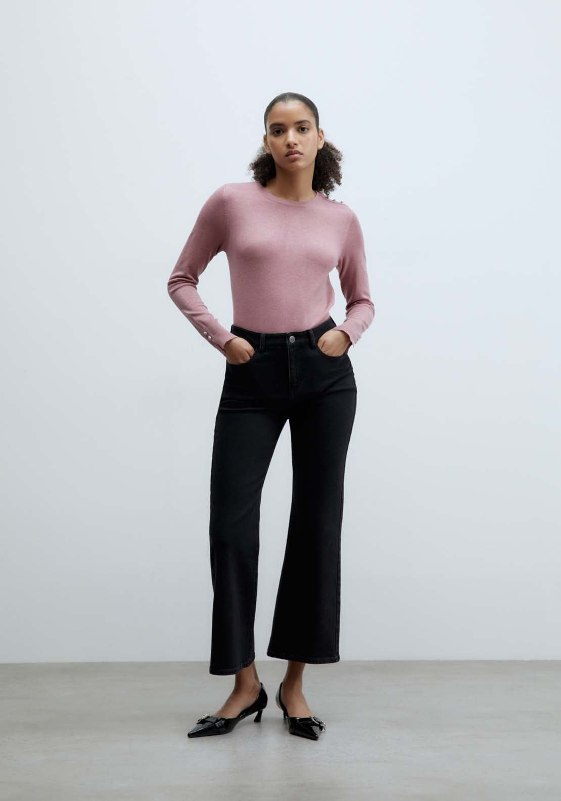 Sfera Jewel button sweater - Pink Melange 3 Shaws Department Stores