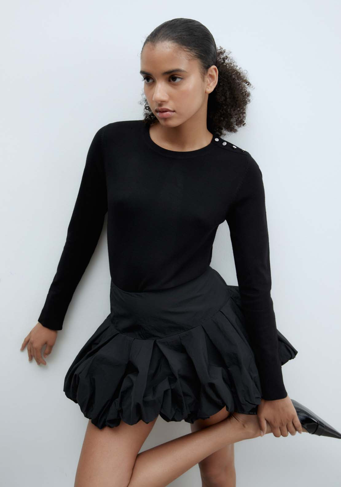Sfera Jewel button sweater - Black 1 Shaws Department Stores