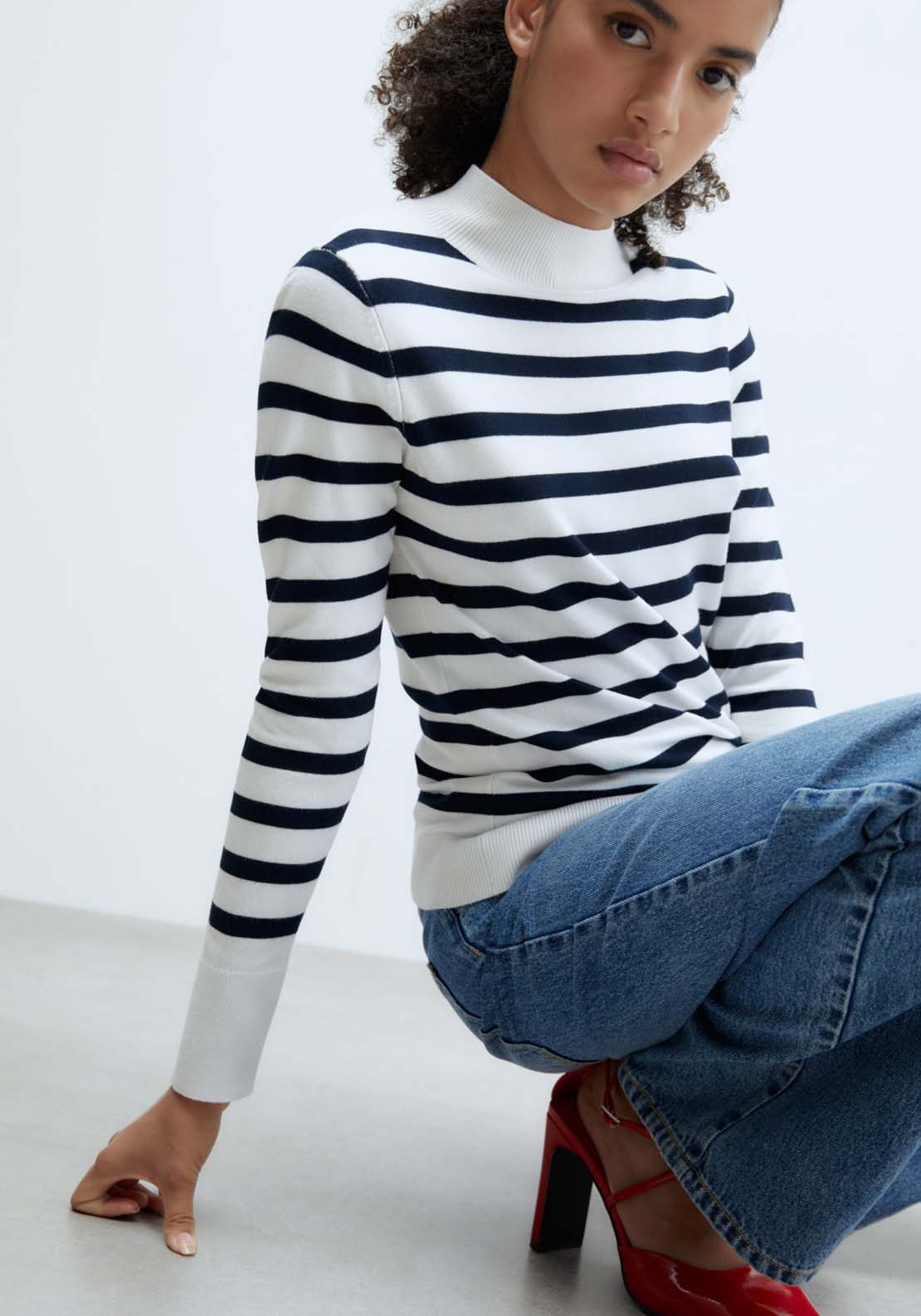 Sfera Stripes high-neck sweater - White 2 Shaws Department Stores