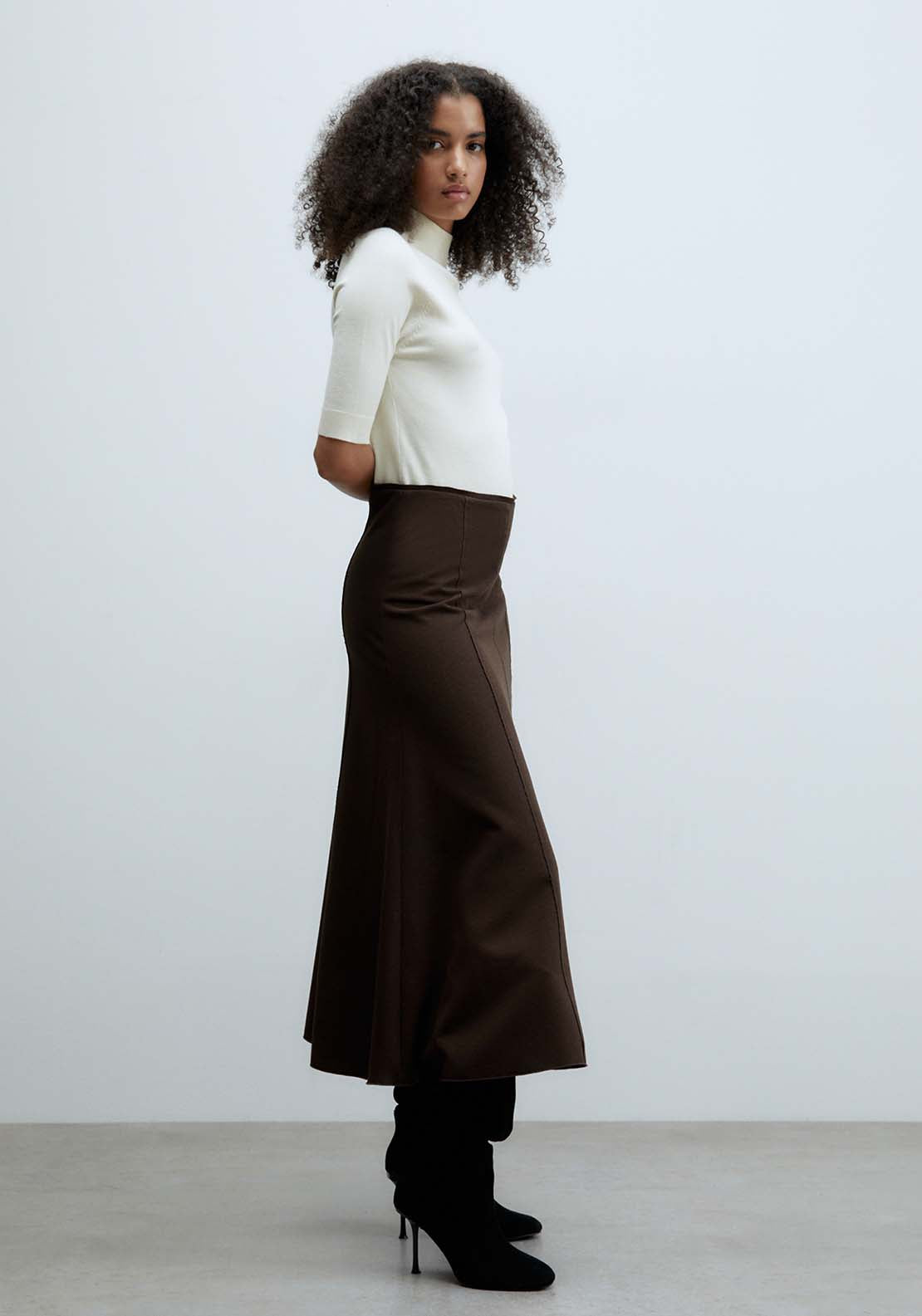 Sfera Short-Sleeved High-Neck Sweater - Ecru Mink 2 Shaws Department Stores