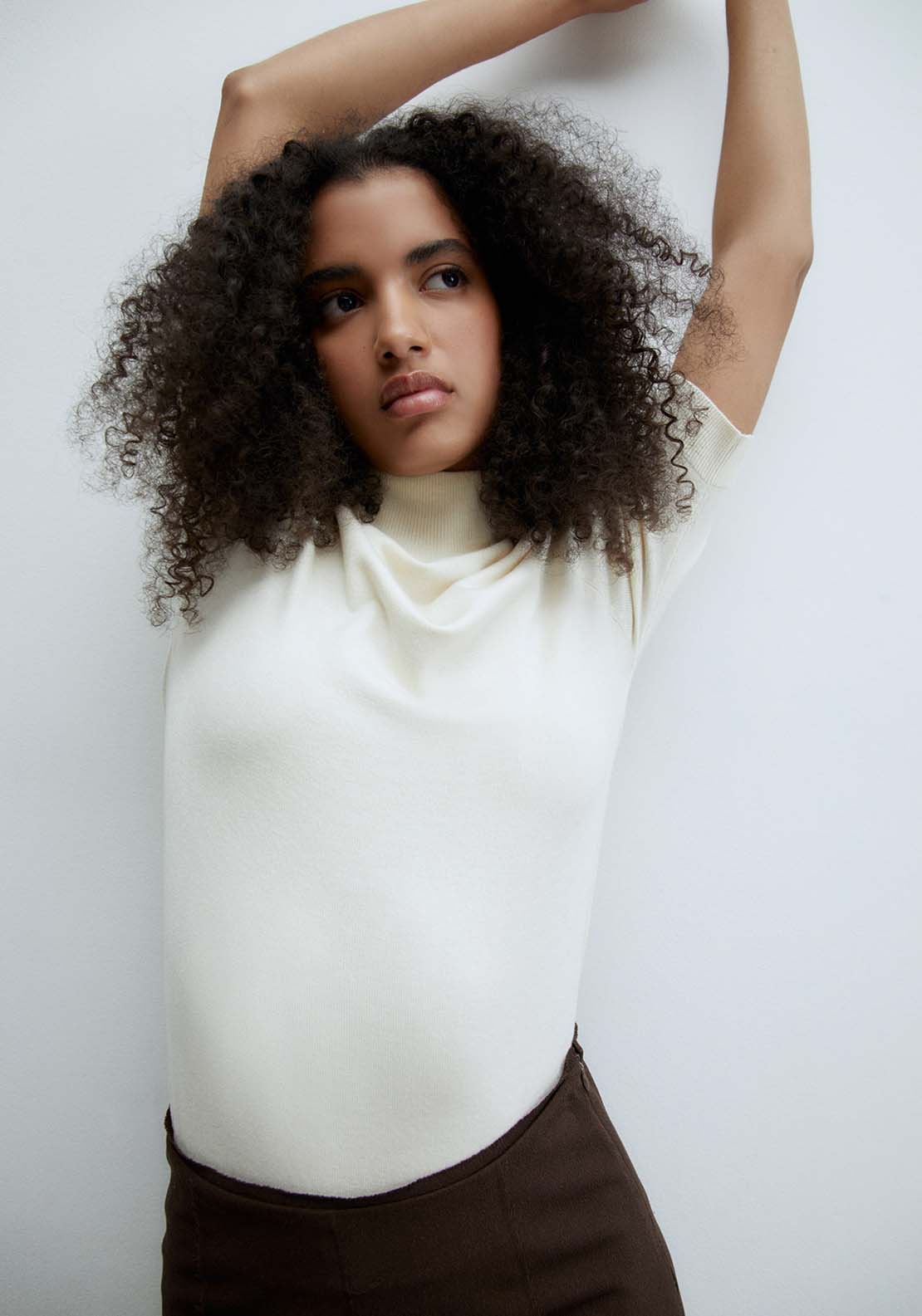 Sfera Short-Sleeved High-Neck Sweater - Ecru Mink 1 Shaws Department Stores