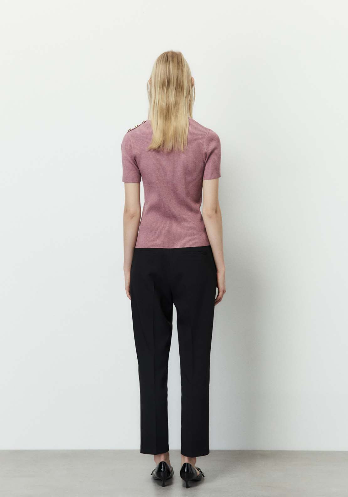 Sfera Ribbed Top With Button Detail - Pink 5 Shaws Department Stores