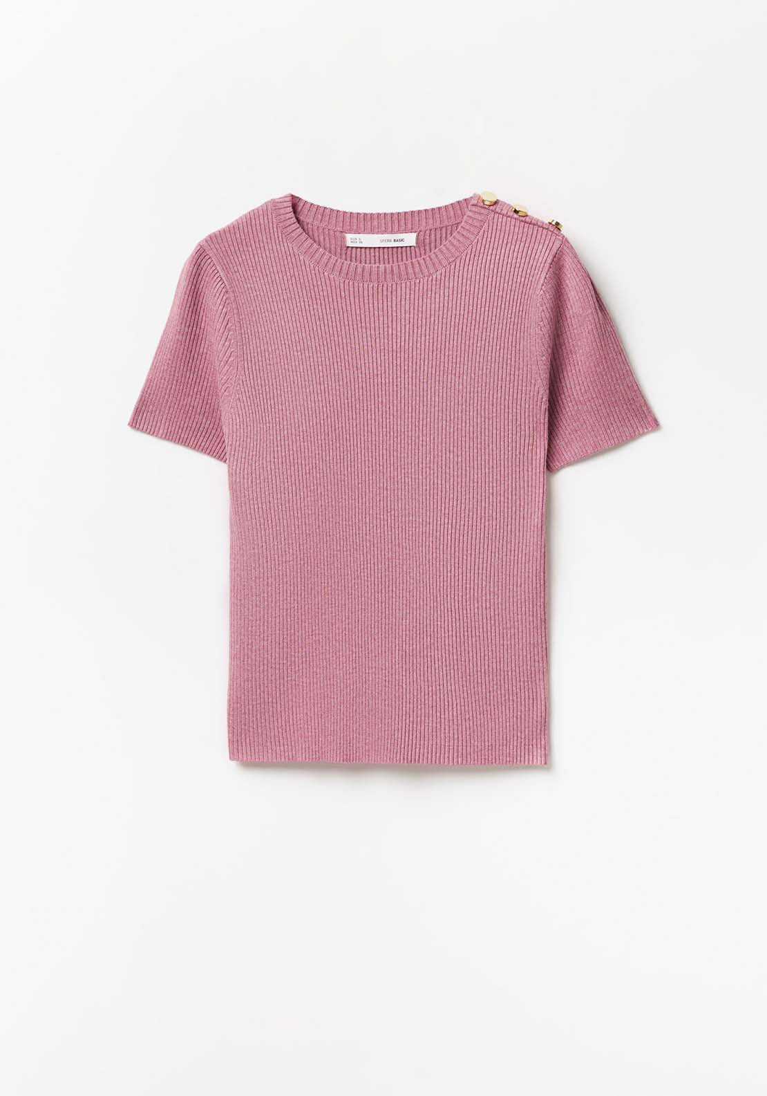 Sfera Ribbed Top With Button Detail - Pink 6 Shaws Department Stores