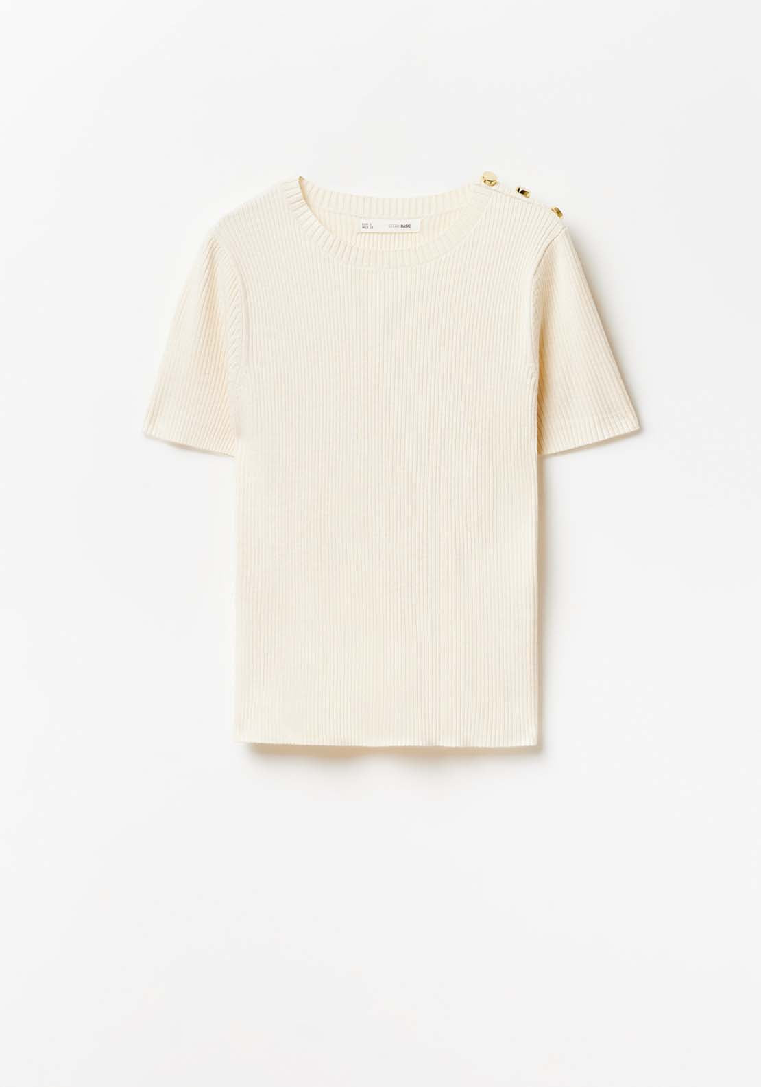 Sfera Ribbed Top With Button Detail - Cream 7 Shaws Department Stores