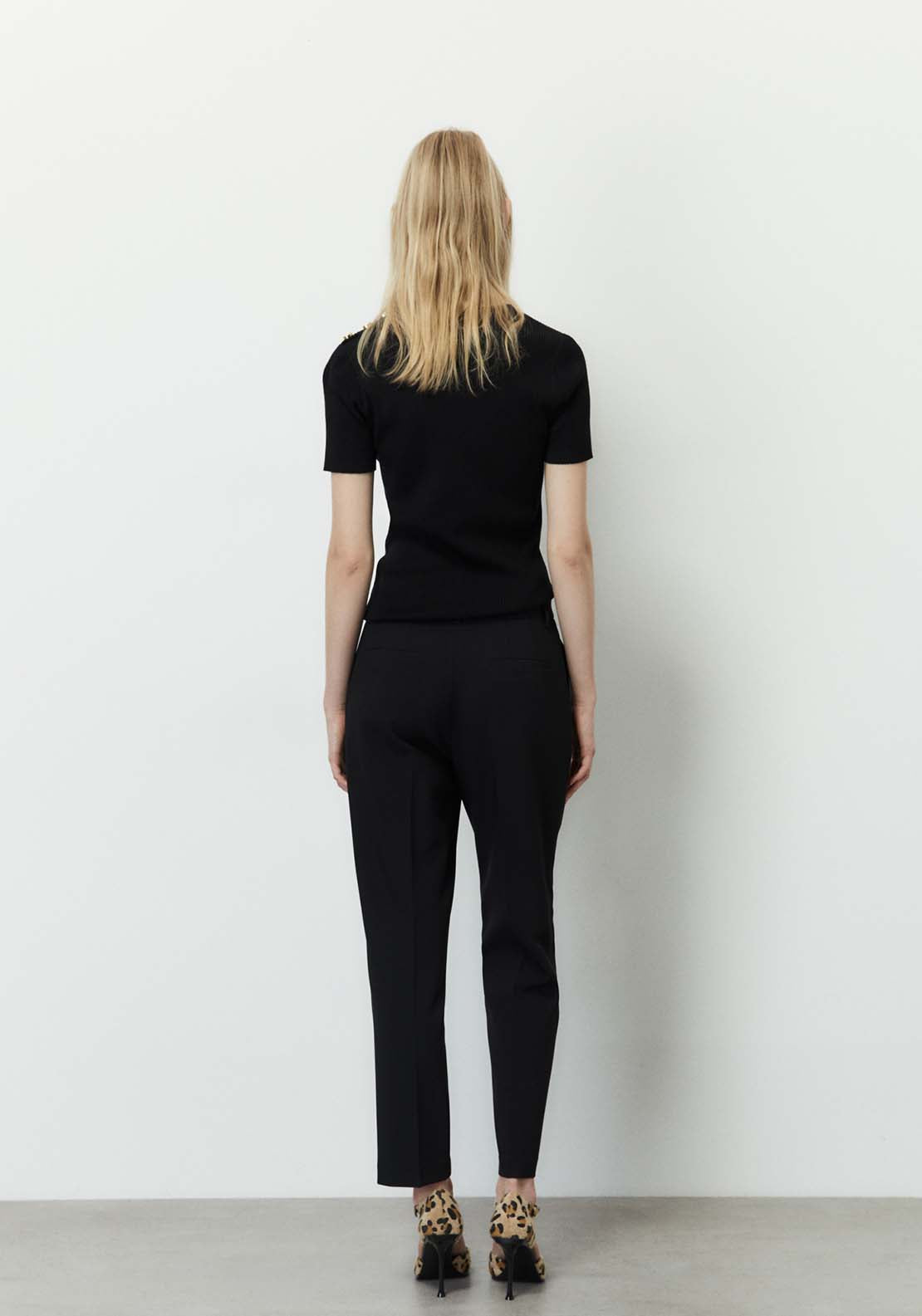 Sfera Ribbed Top With Button Detail - Black 6 Shaws Department Stores