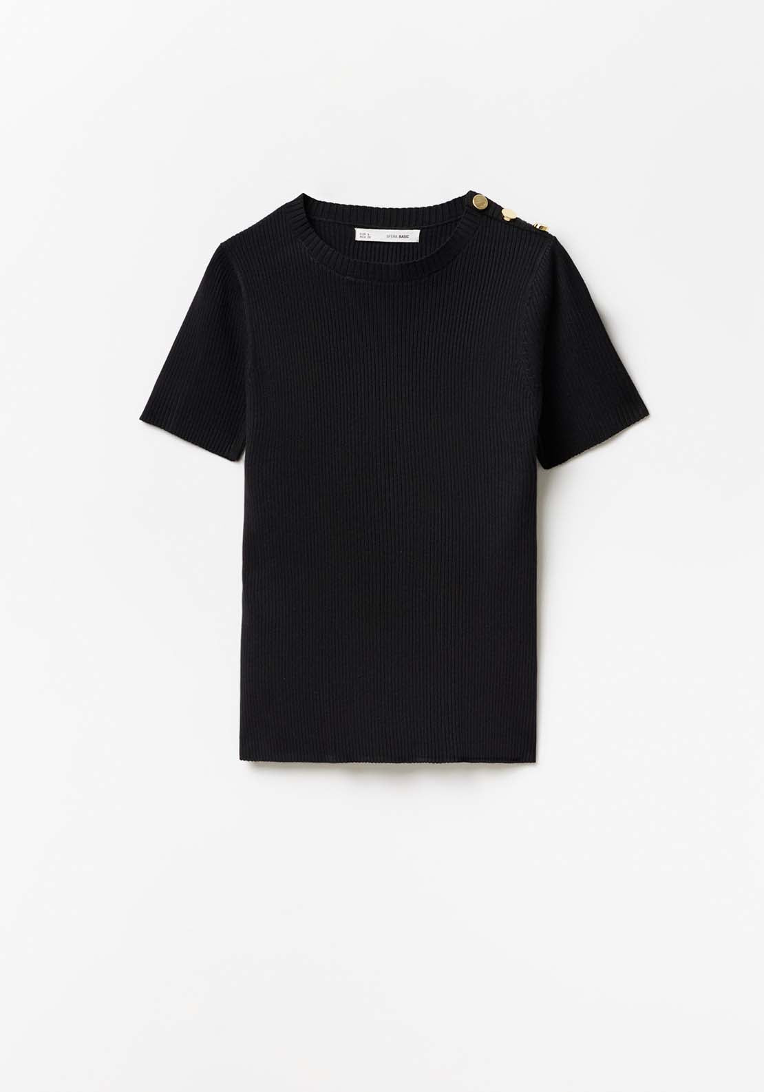 Sfera Ribbed Top With Button Detail - Black 7 Shaws Department Stores
