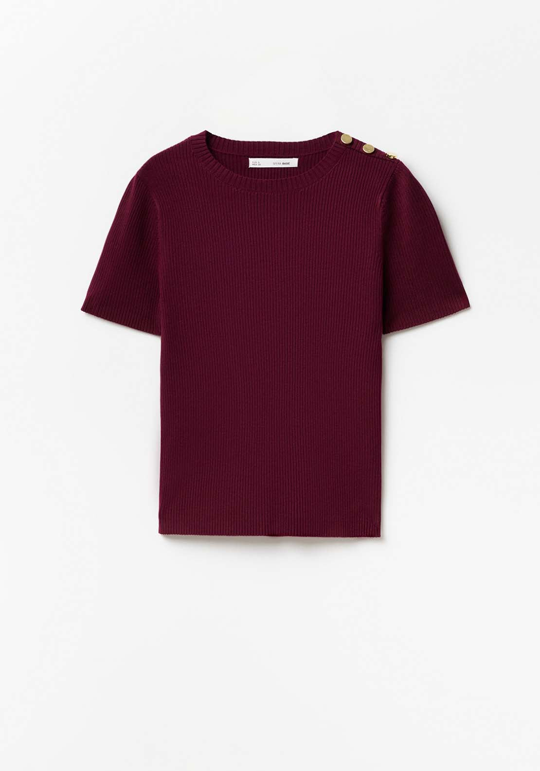 Sfera Ribbed Top With Button Detail - Burgundy 5 Shaws Department Stores