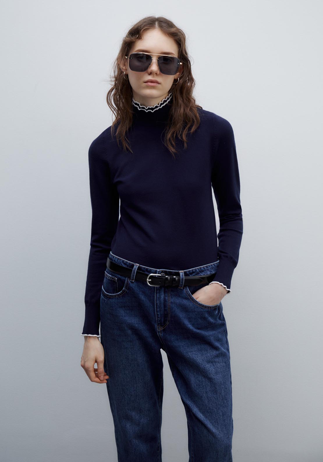 Sfera High-neck sweater - Navy 1 Shaws Department Stores