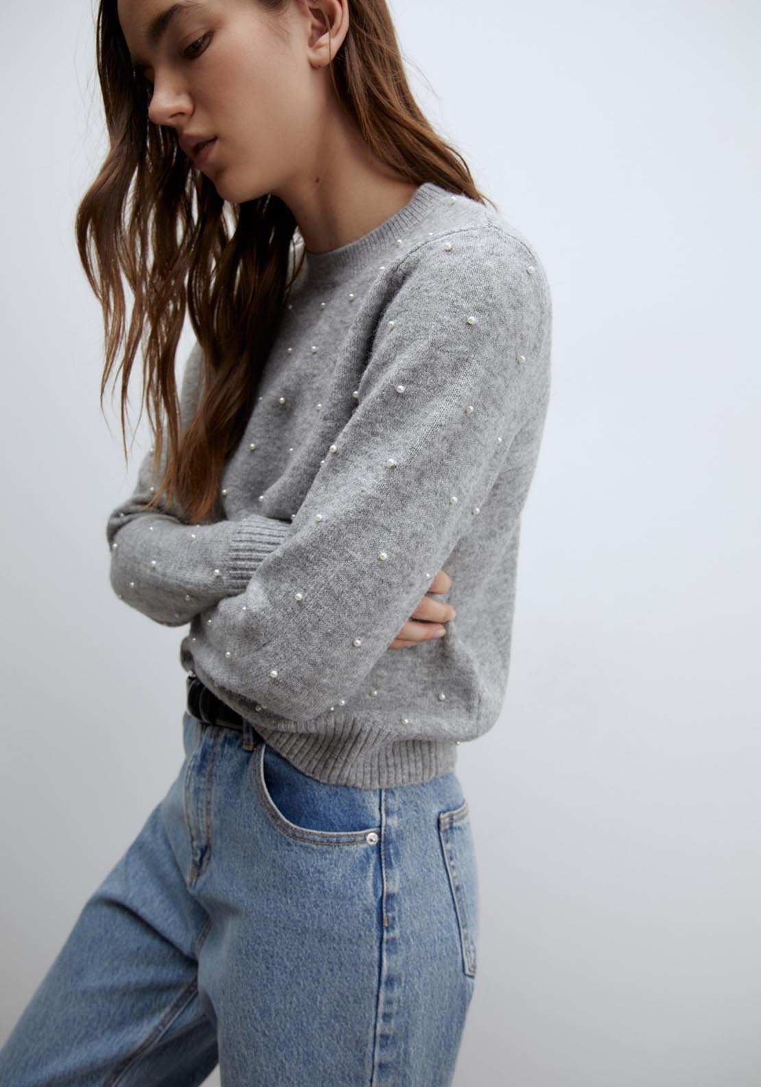Sfera Pearls sweater - Grey Mink 3 Shaws Department Stores
