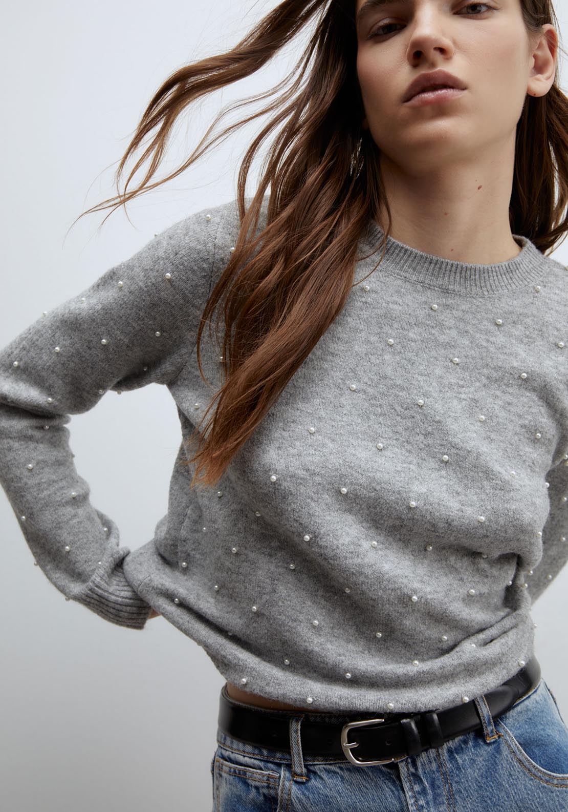 Sfera Pearls sweater - Grey Mink 4 Shaws Department Stores