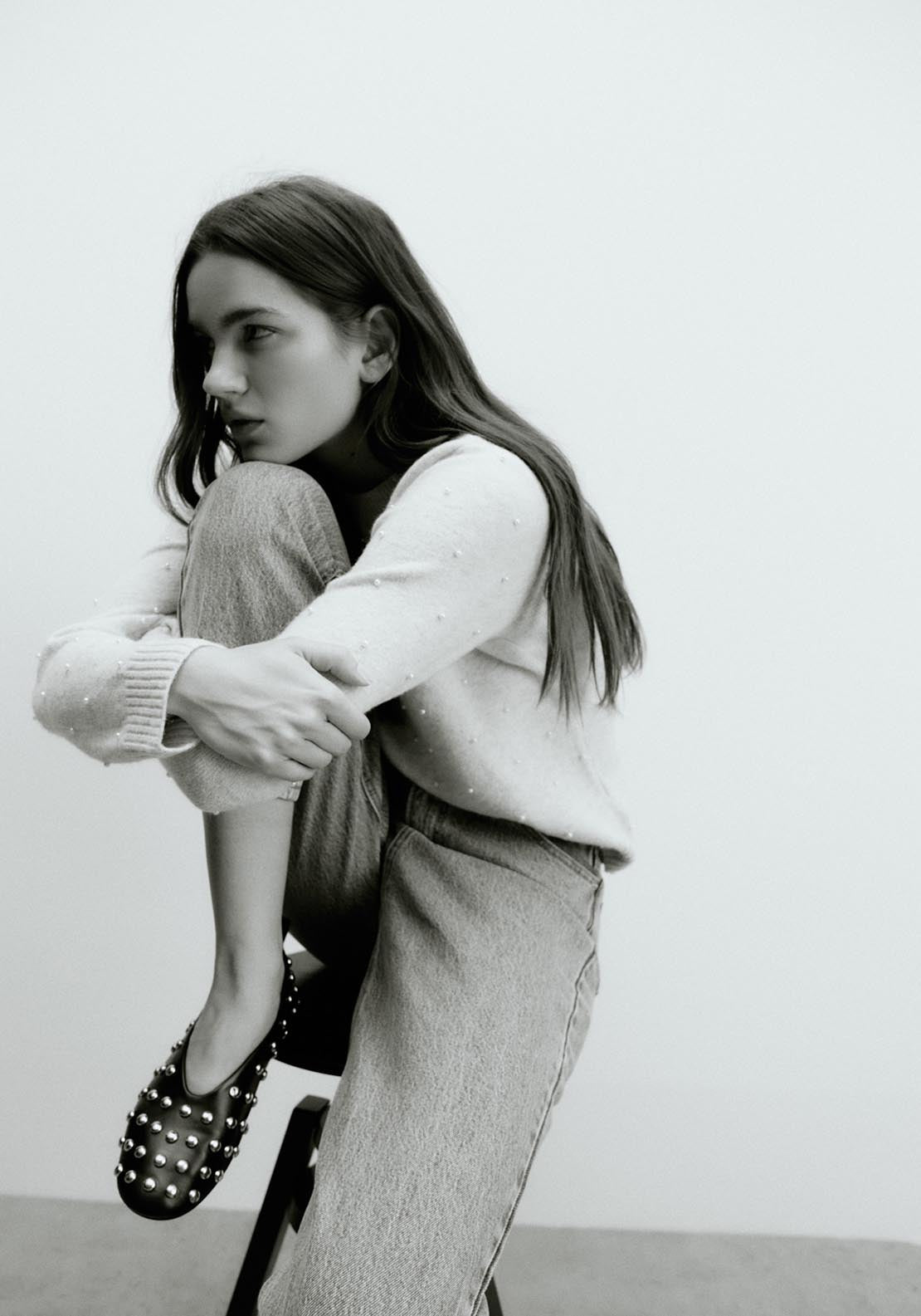 Sfera Pearls sweater - Melange Mink 6 Shaws Department Stores