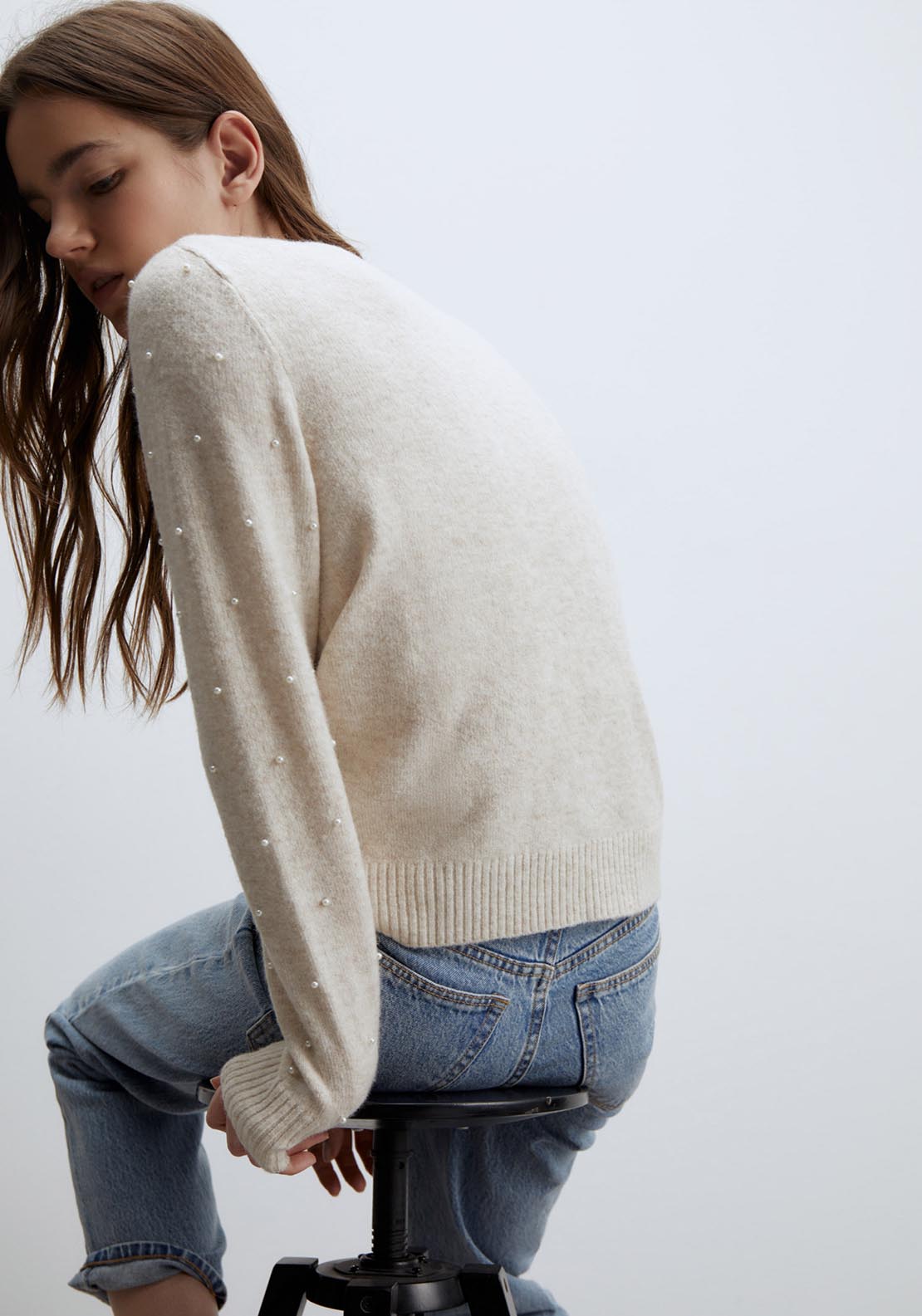Sfera Pearls sweater - Melange Mink 2 Shaws Department Stores