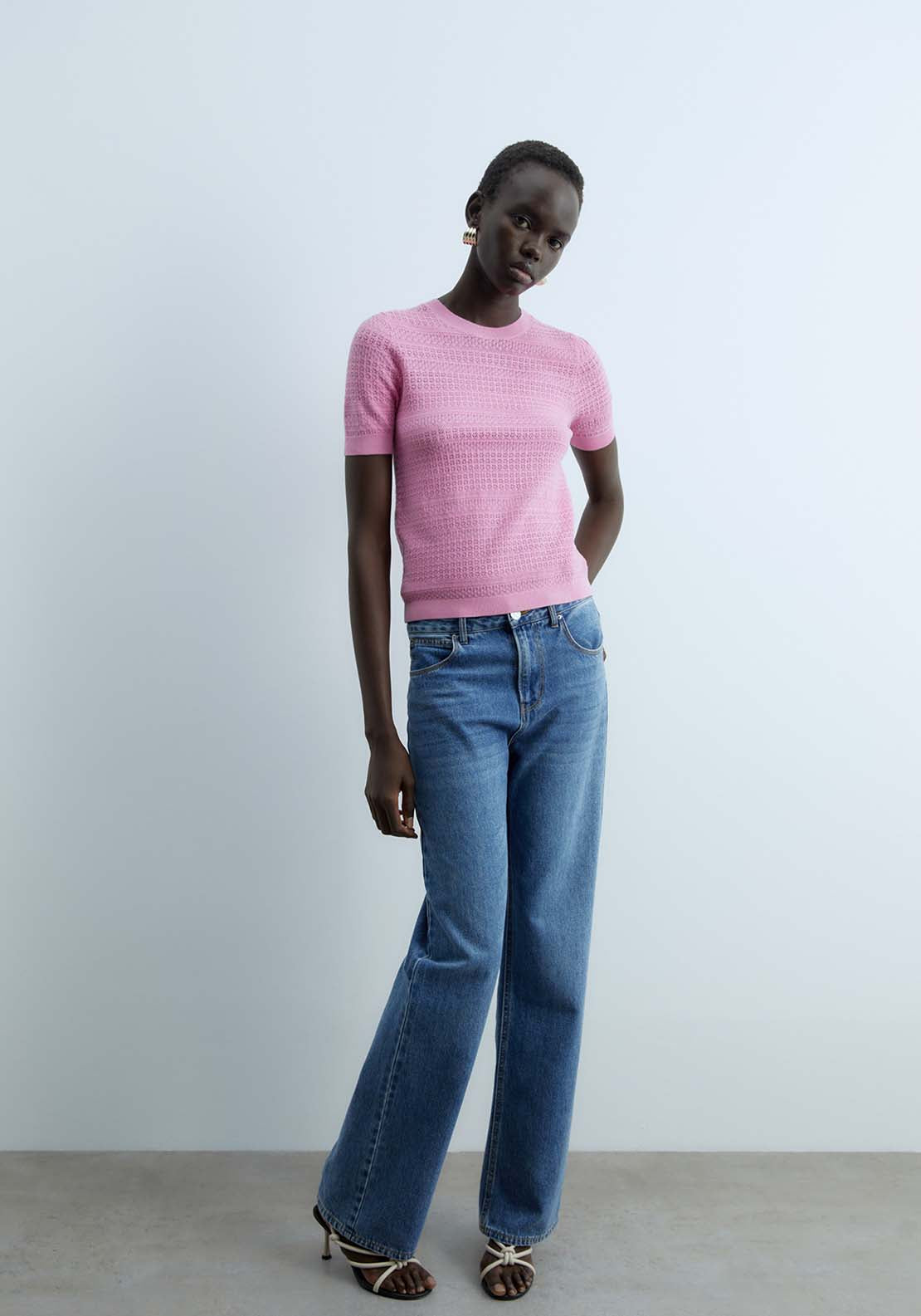 Sfera Short Sleeves Openwork Sweater - Pink 5 Shaws Department Stores