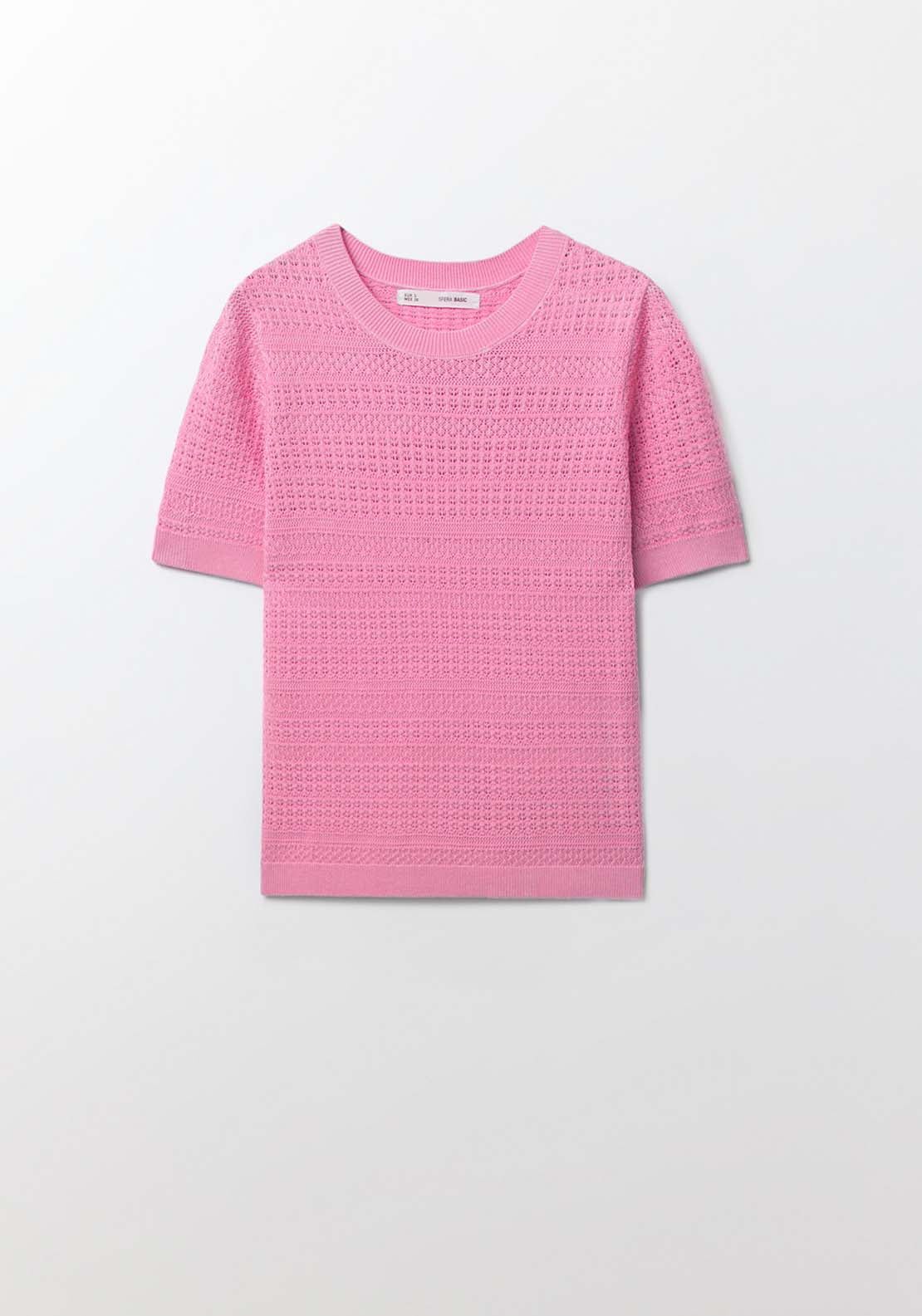 Sfera Short Sleeves Openwork Sweater - Pink 6 Shaws Department Stores