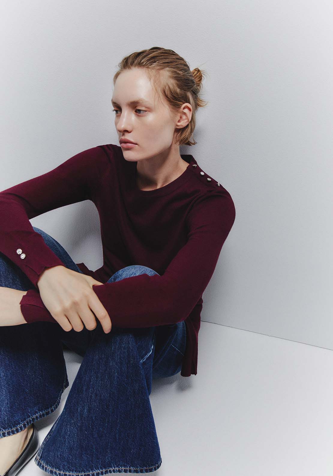 Jewel Button Sweater - Red