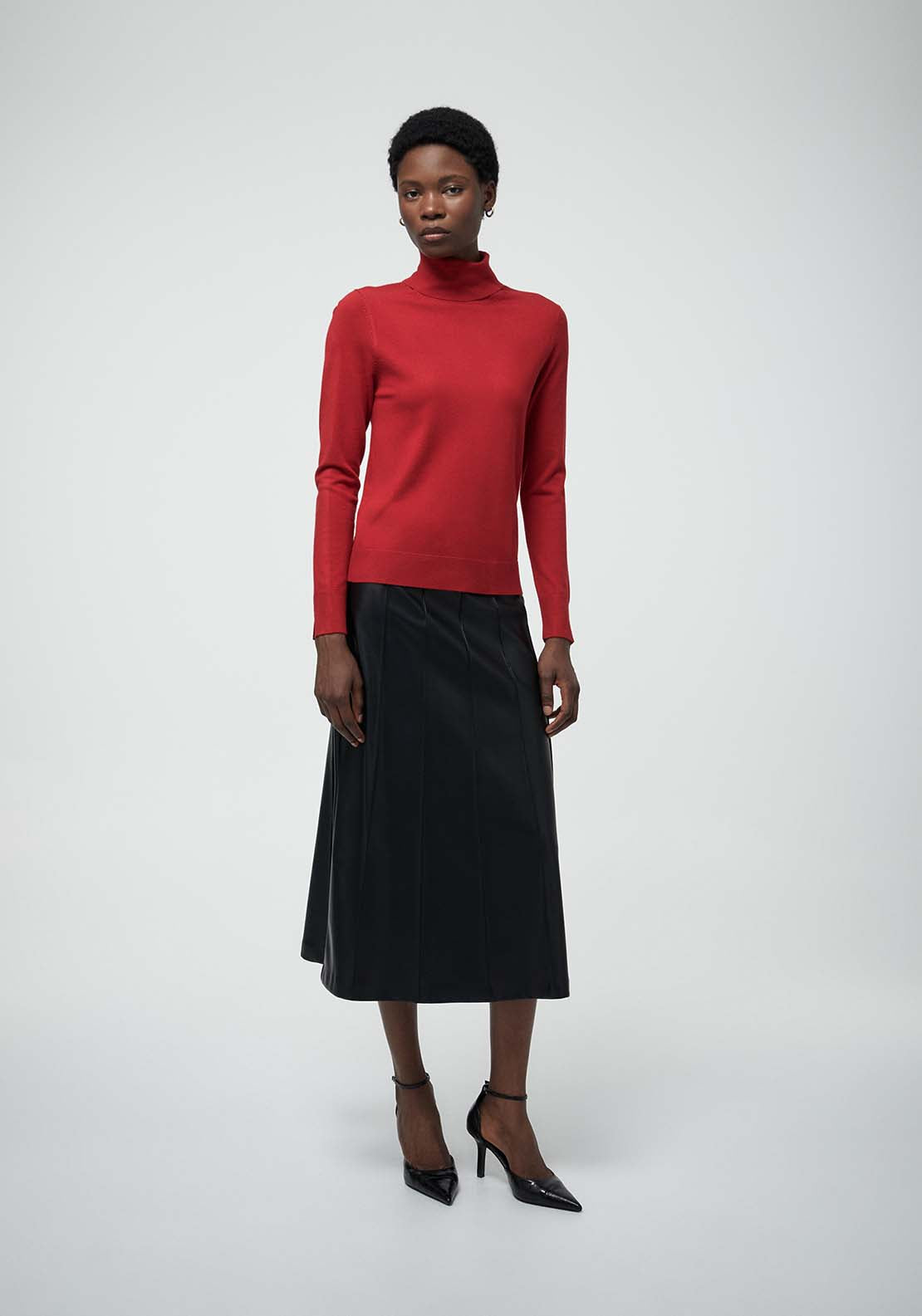 Contrast Striped Turtleneck Sweater - Red