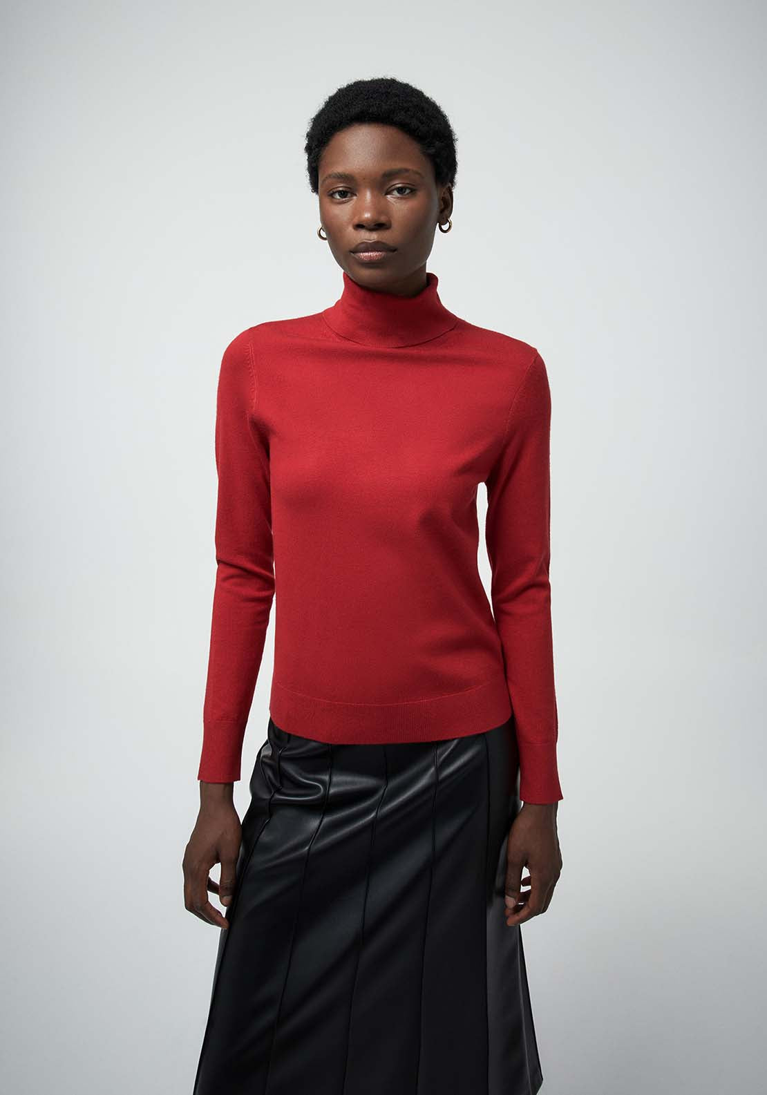 Contrast Striped Turtleneck Sweater - Red