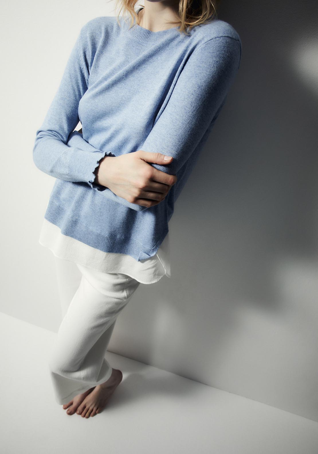 Sfera Contrast Hem Knit Sweater - Blue 3 Shaws Department Stores