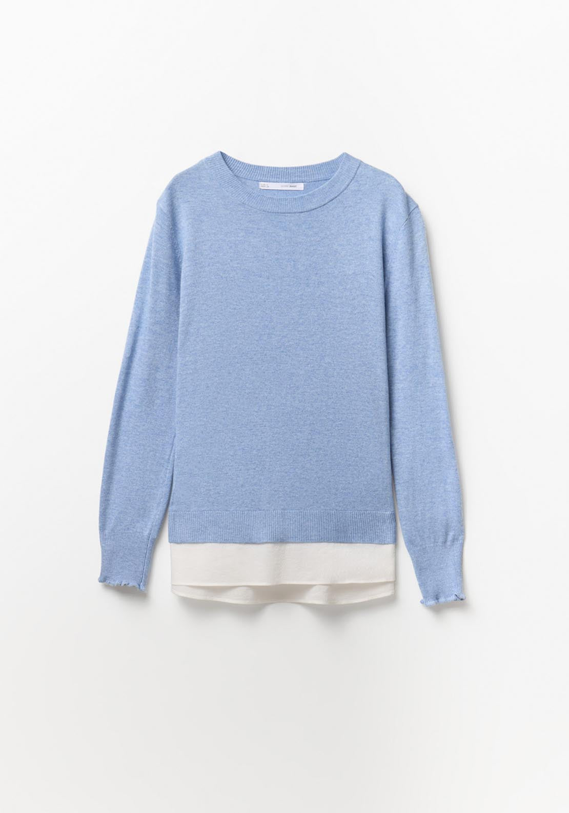 Sfera Contrast Hem Knit Sweater - Blue 5 Shaws Department Stores