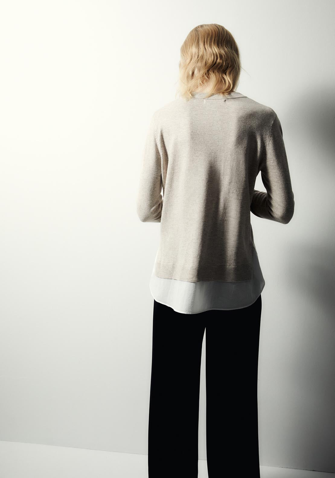 Sfera Contrast Hem Knit Sweater - Melange Light 2 Shaws Department Stores