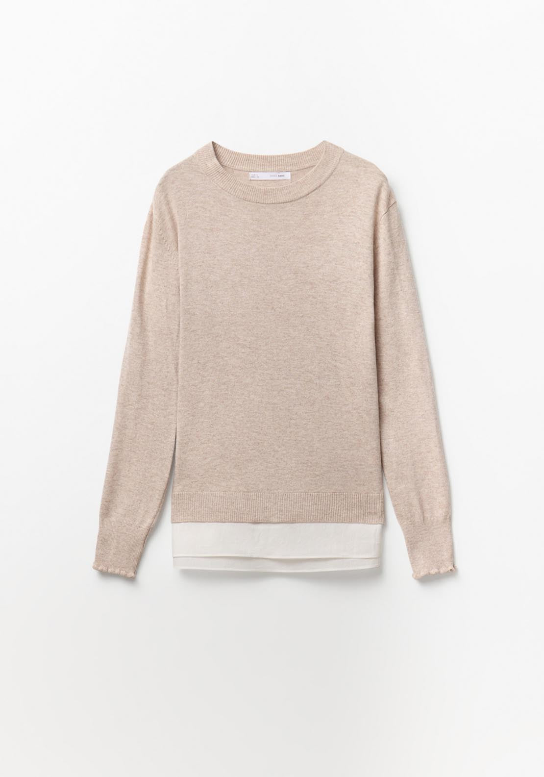 Sfera Contrast Hem Knit Sweater - Melange Light 4 Shaws Department Stores