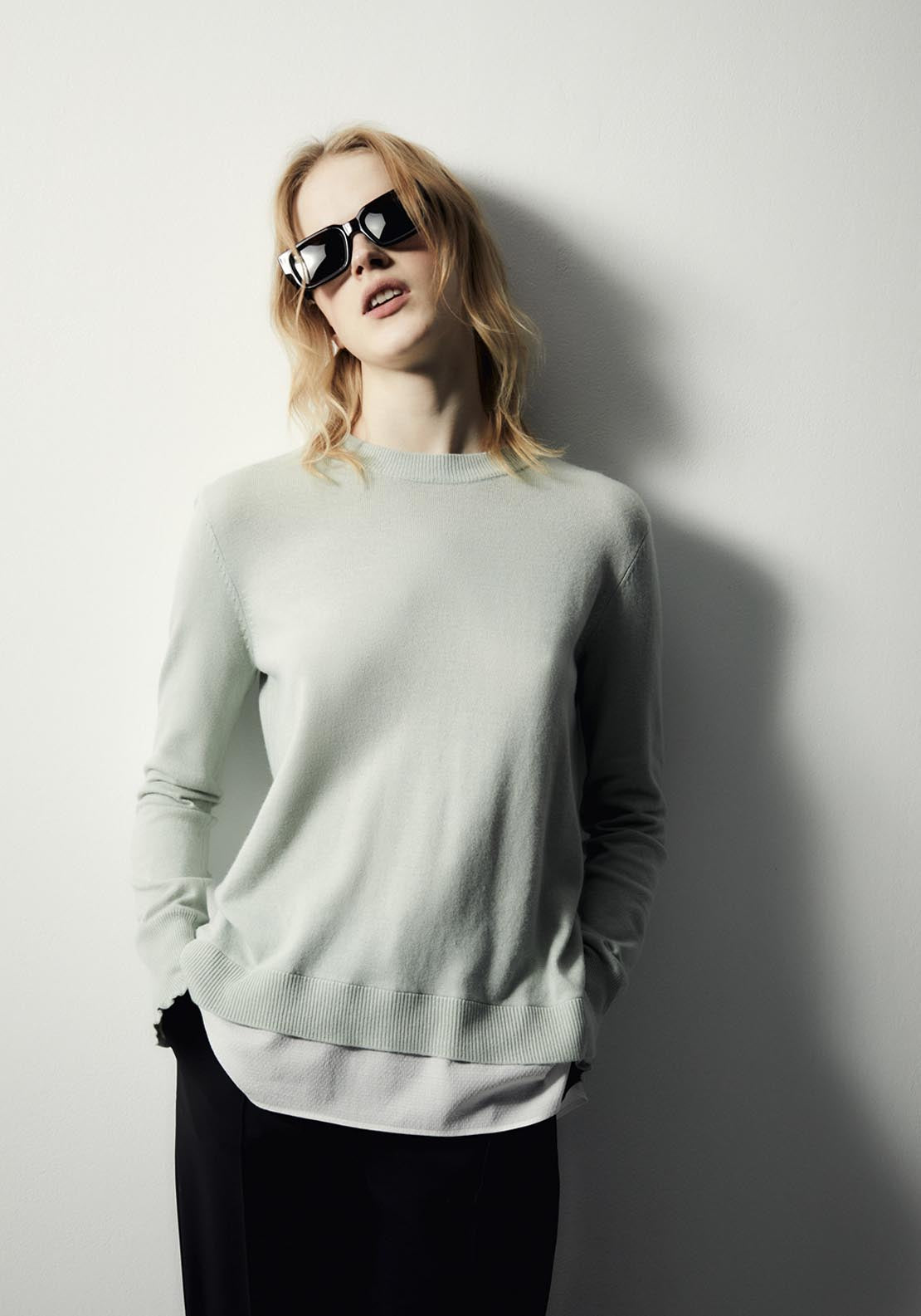 Sfera Contrast Hem Knit Sweater - Green 1 Shaws Department Stores
