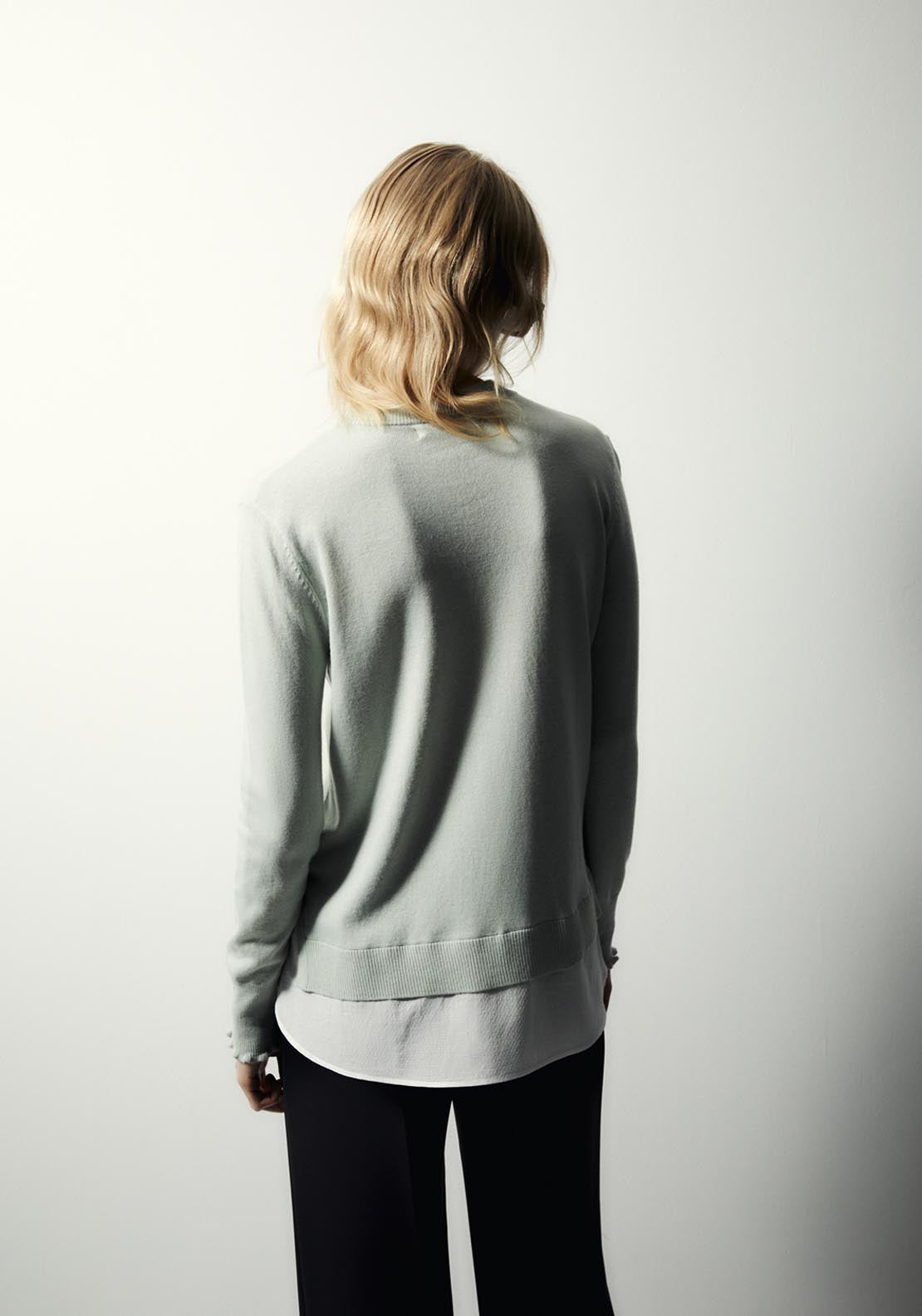 Sfera Contrast Hem Knit Sweater - Green 2 Shaws Department Stores