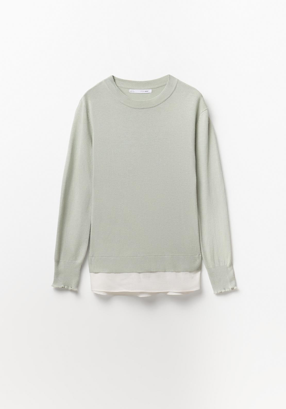 Sfera Contrast Hem Knit Sweater - Green 5 Shaws Department Stores