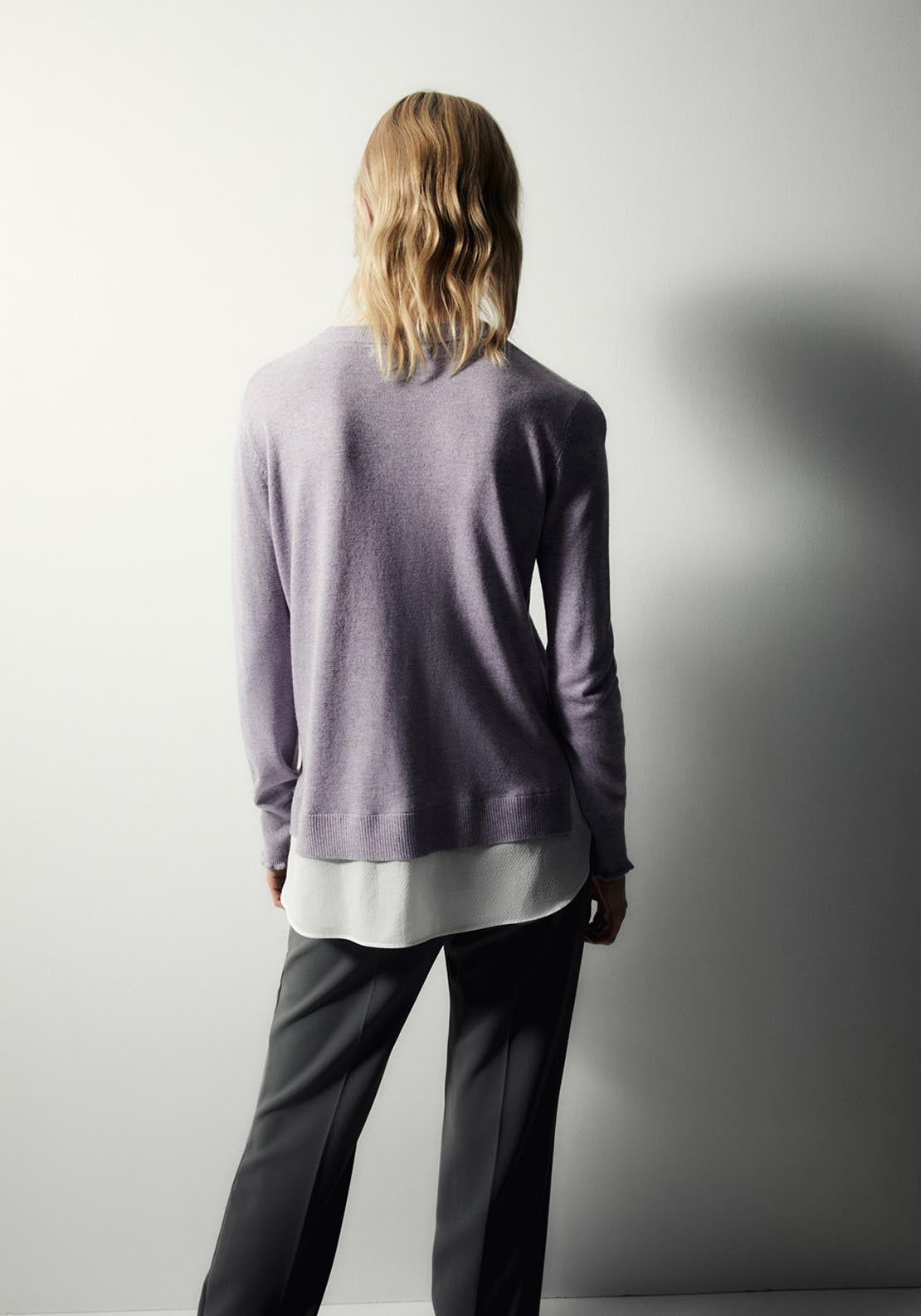 Sfera Contrast Hem Knit Sweater - Purple 2 Shaws Department Stores