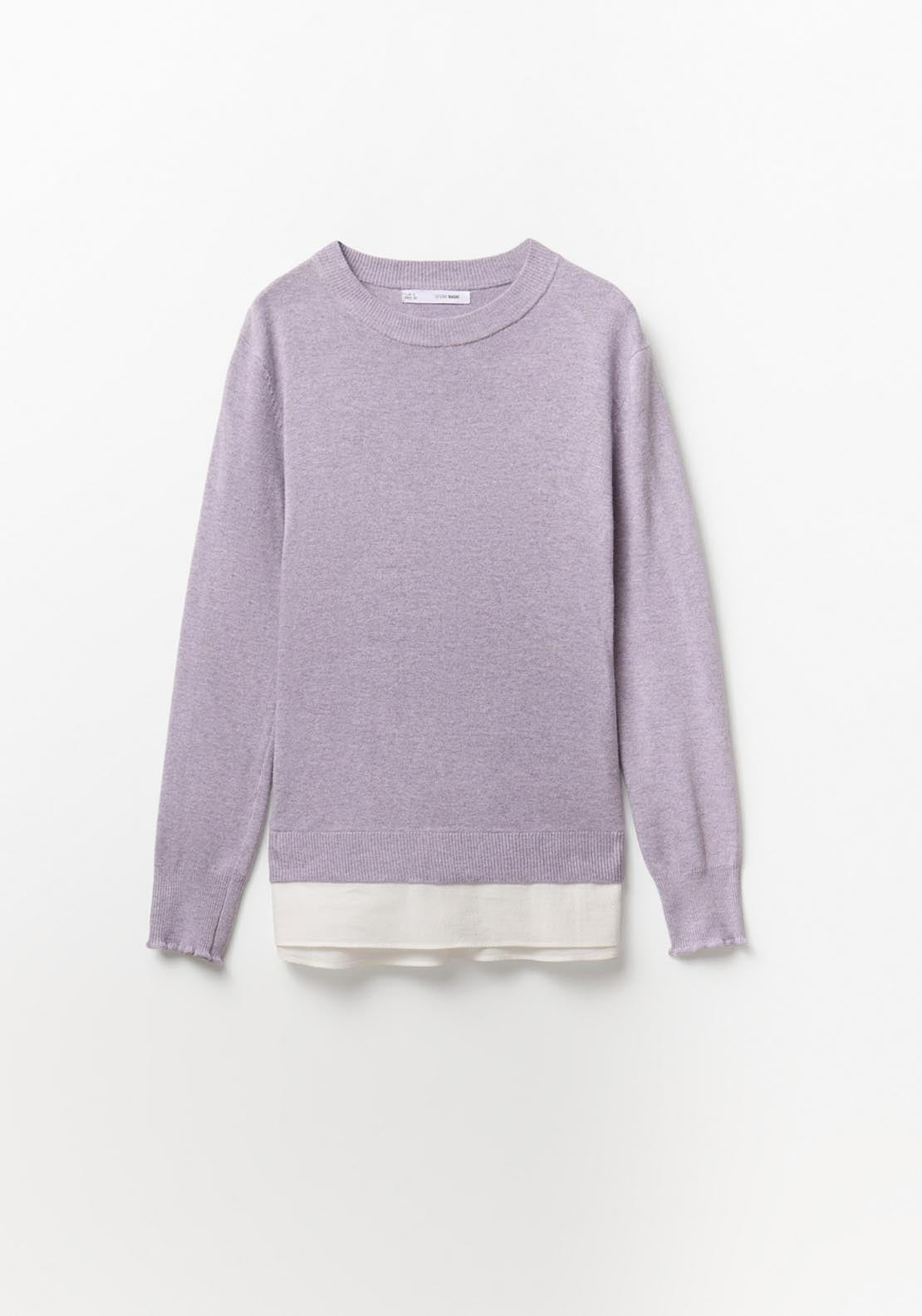 Sfera Contrast Hem Knit Sweater - Purple 4 Shaws Department Stores