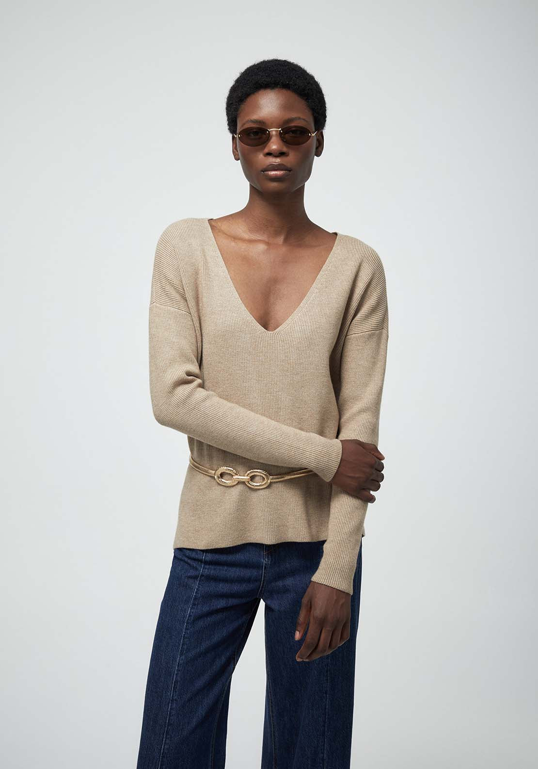 V-Neck Sweater - Brown