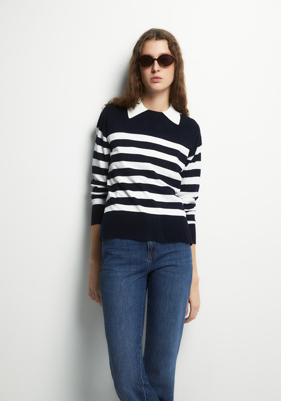 Button Detail Striped Sweater - Blue