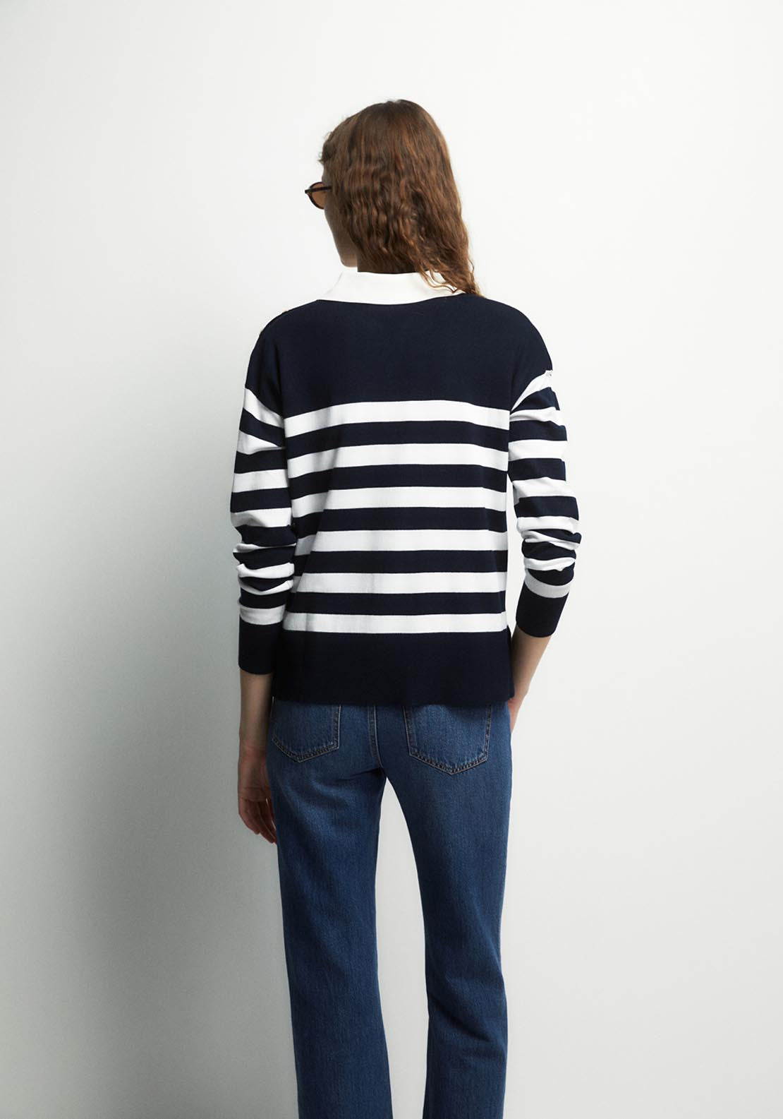 Button Detail Striped Sweater - Blue