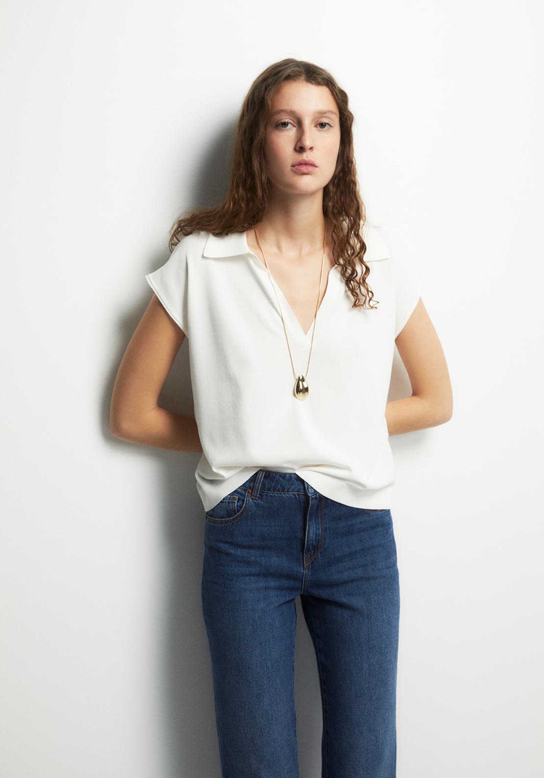 Knit Polo Sweater - White
