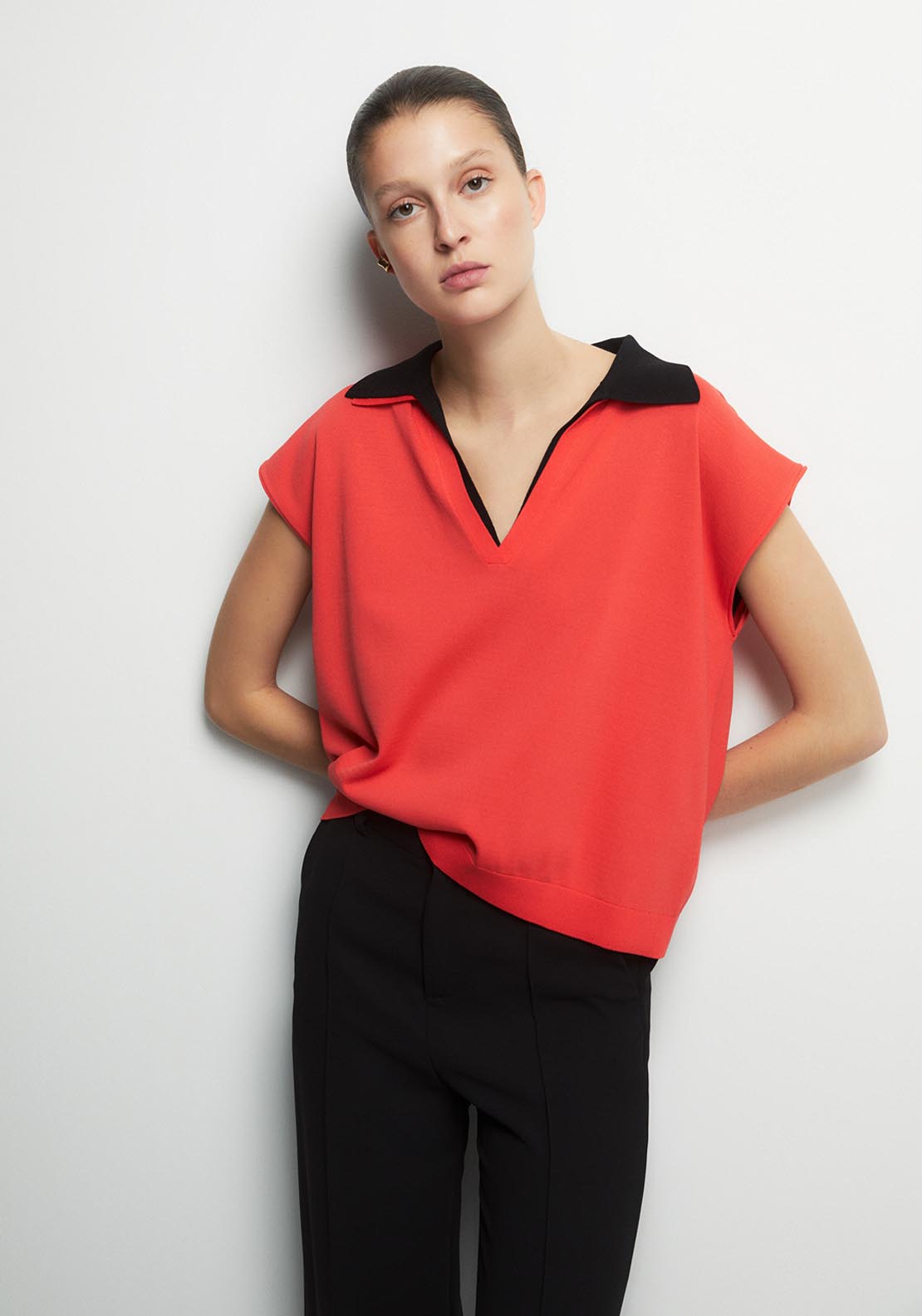 Knit Polo Sweater - Red