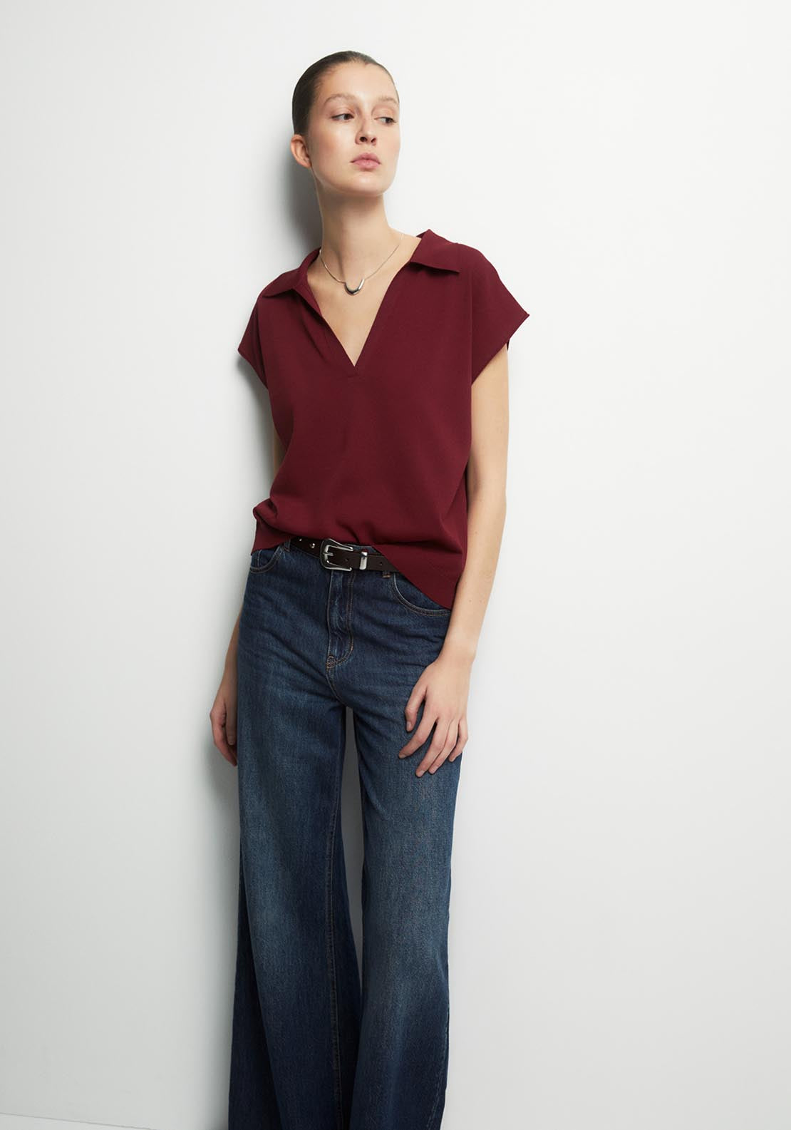 Sfera Cap Sleeve Knit Polo Sweater - Red 1 Shaws Department Stores