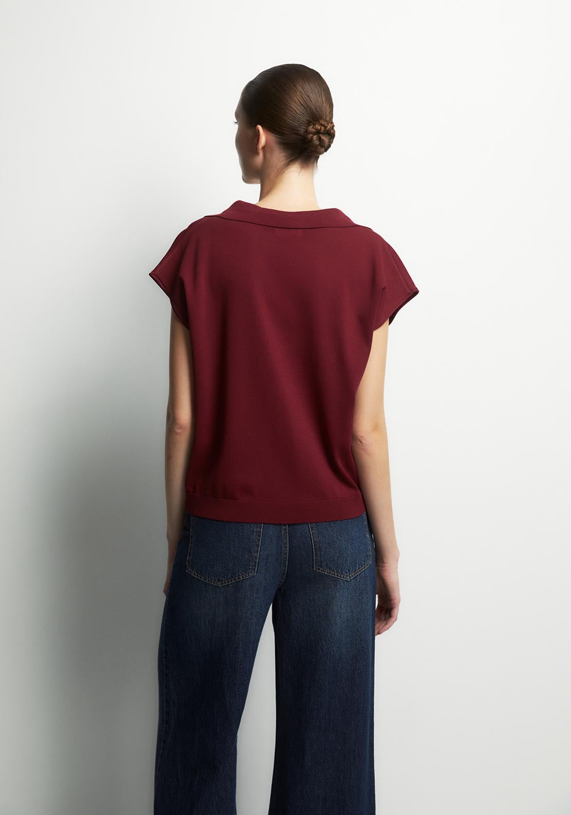 Sfera Cap Sleeve Knit Polo Sweater - Red 2 Shaws Department Stores
