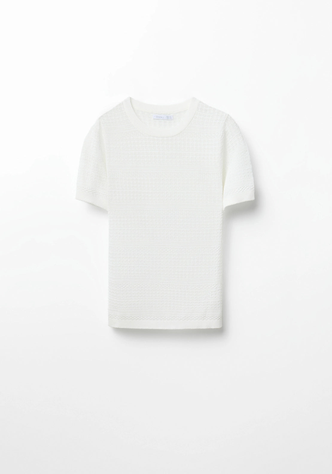 Short Sleeve Openwork Sweater - White