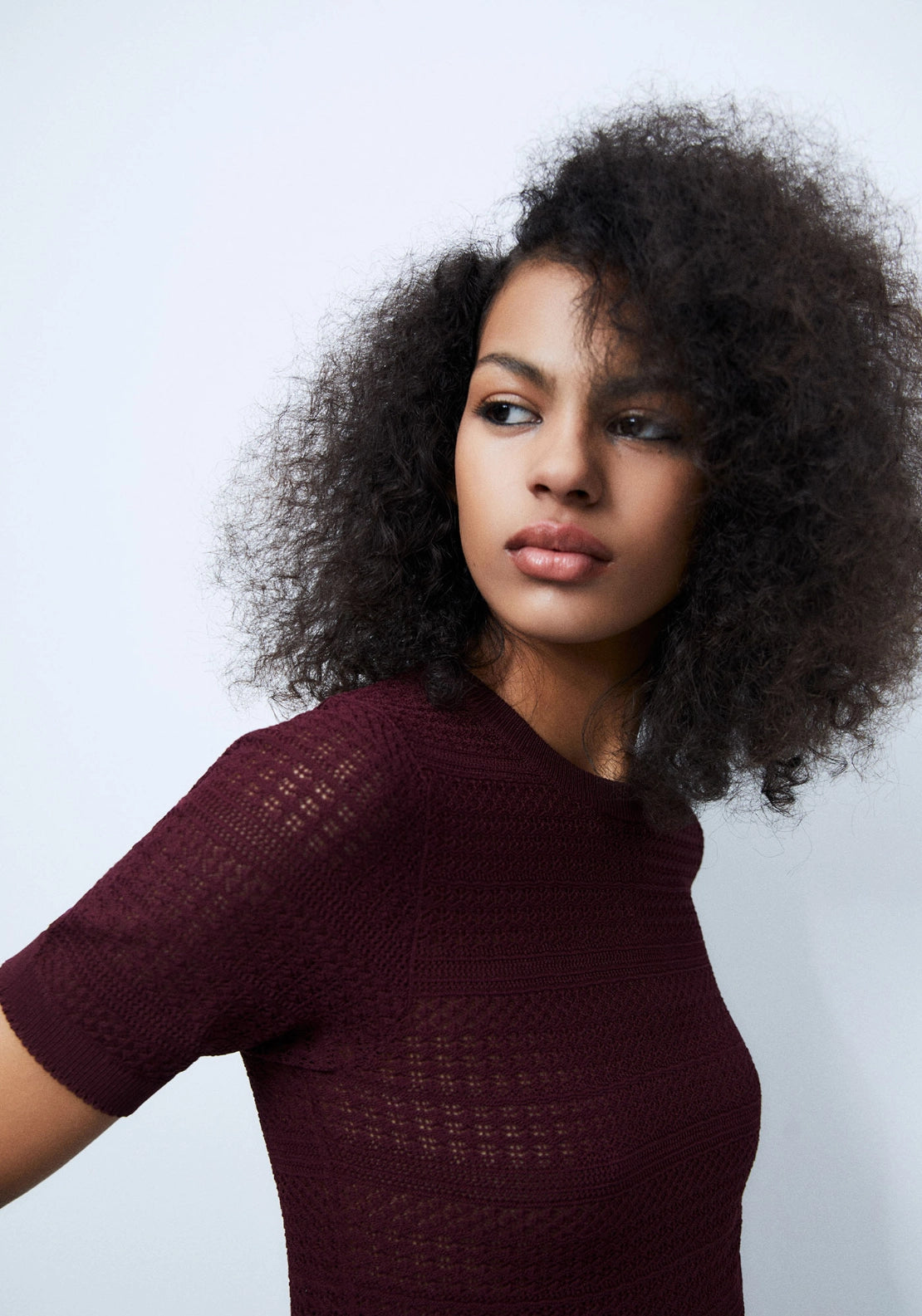 Short Sleeve Openwork Sweater - Red