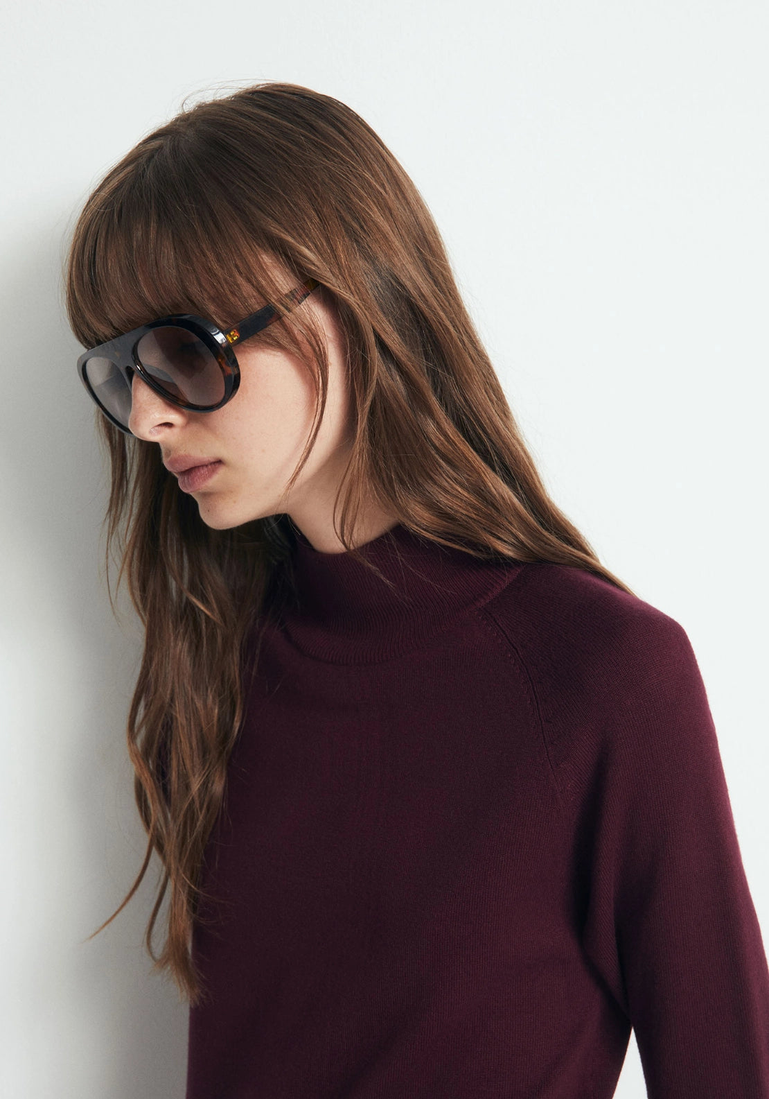 Elbow Sleeve Mock Neck Sweater - Red