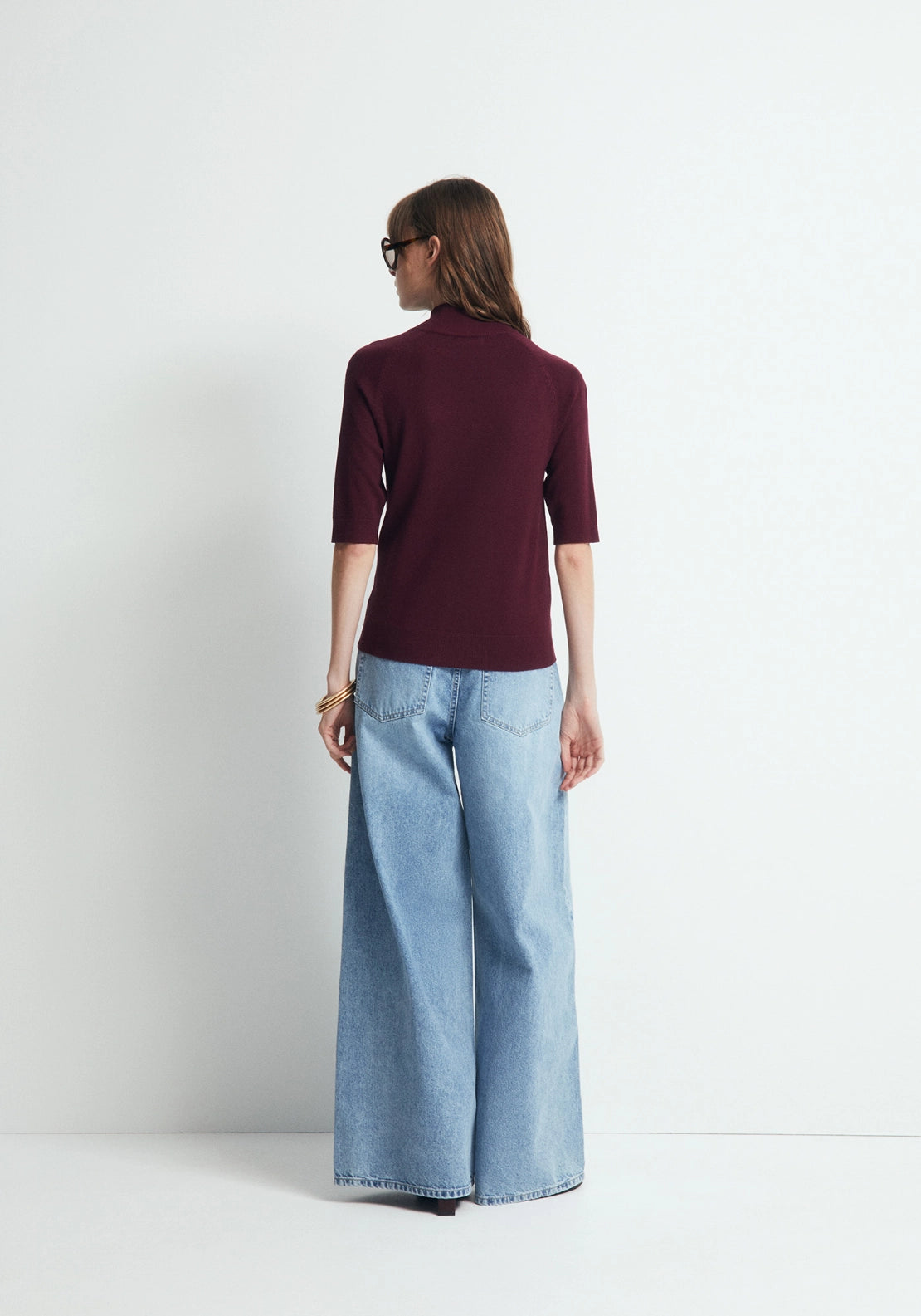 Elbow Sleeve Mock Neck Sweater - Red