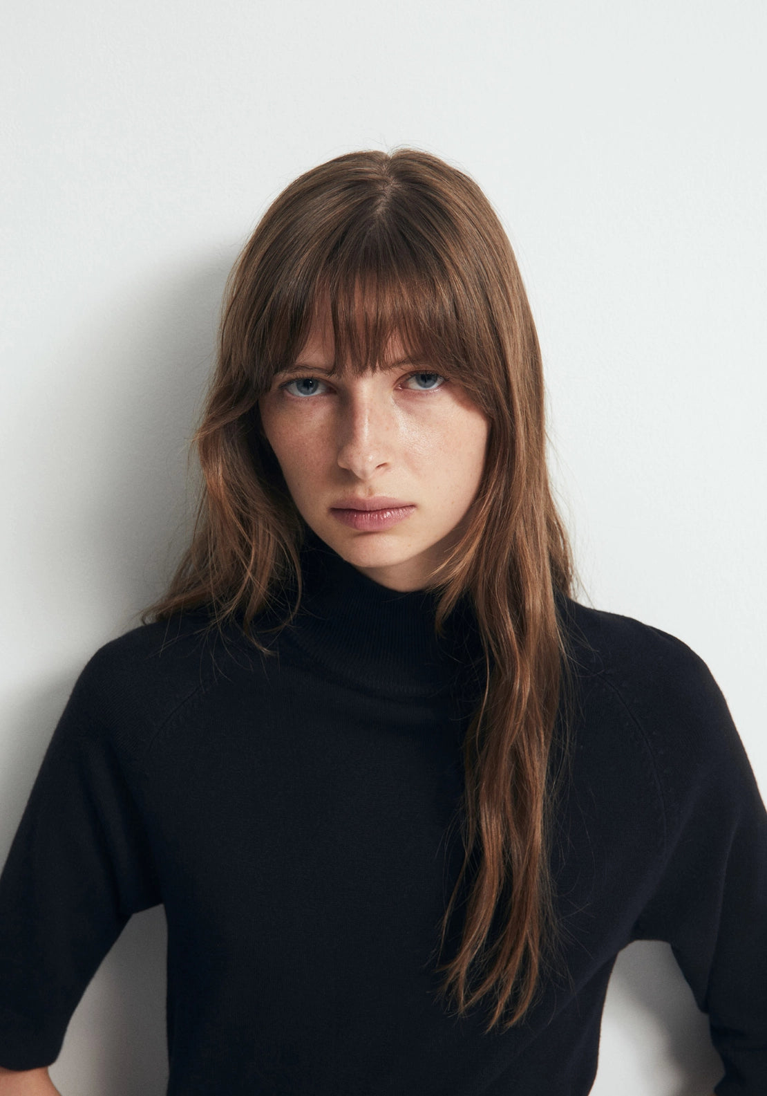 Elbow Sleeve Mock Neck Sweater - Black