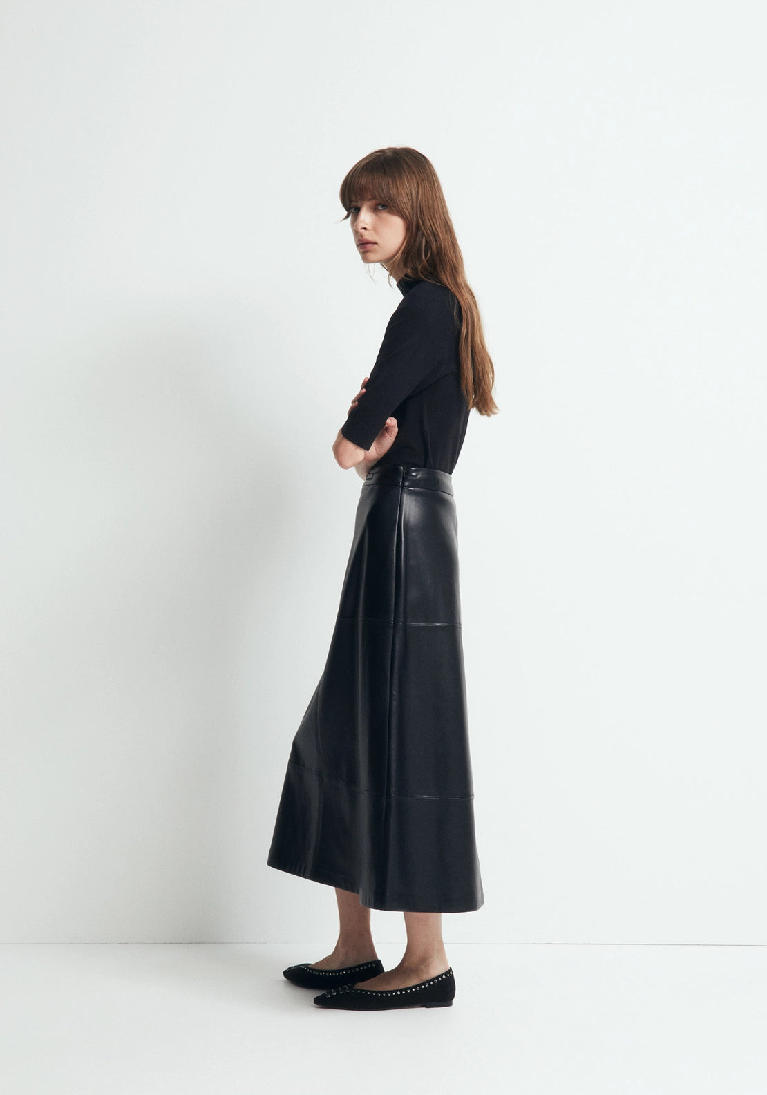 Elbow Sleeve Mock Neck Sweater - Black