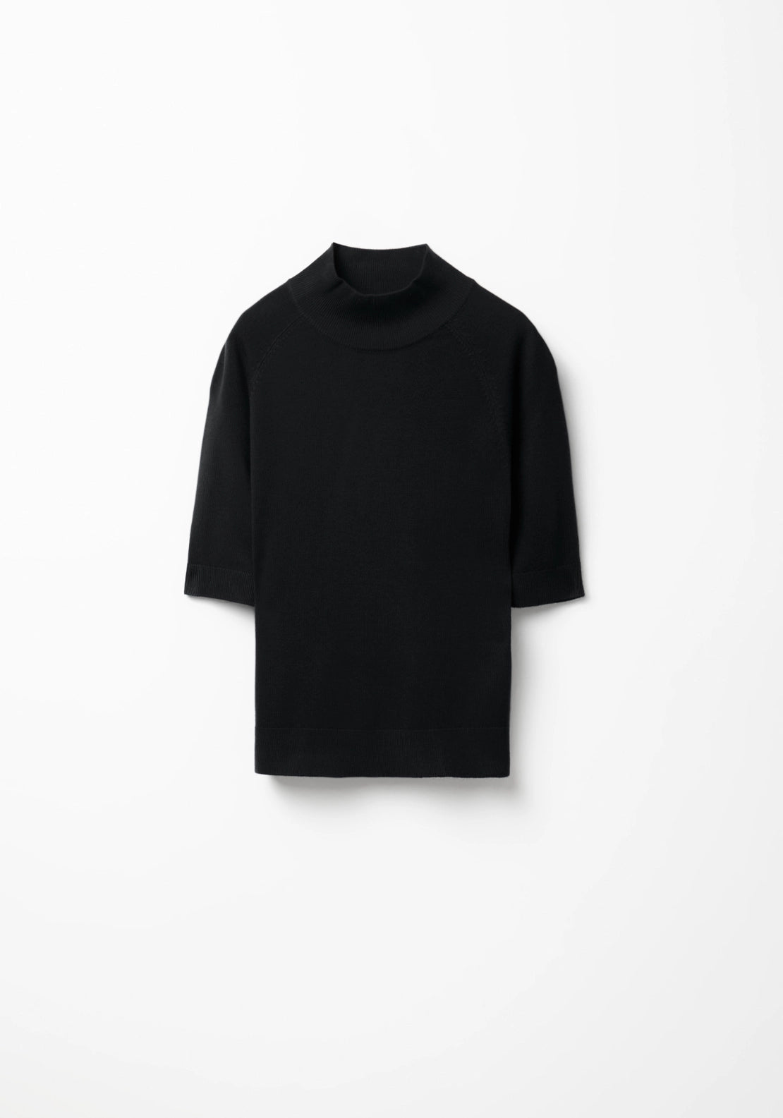 Elbow Sleeve Mock Neck Sweater - Black