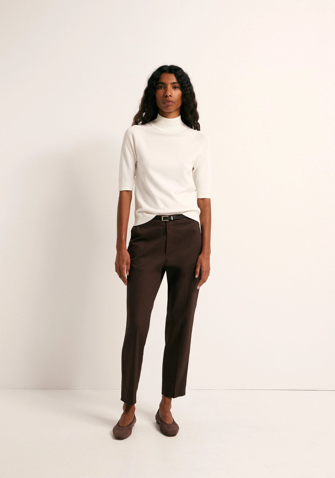 Elbow Sleeve Mock Neck Sweater - Off-white