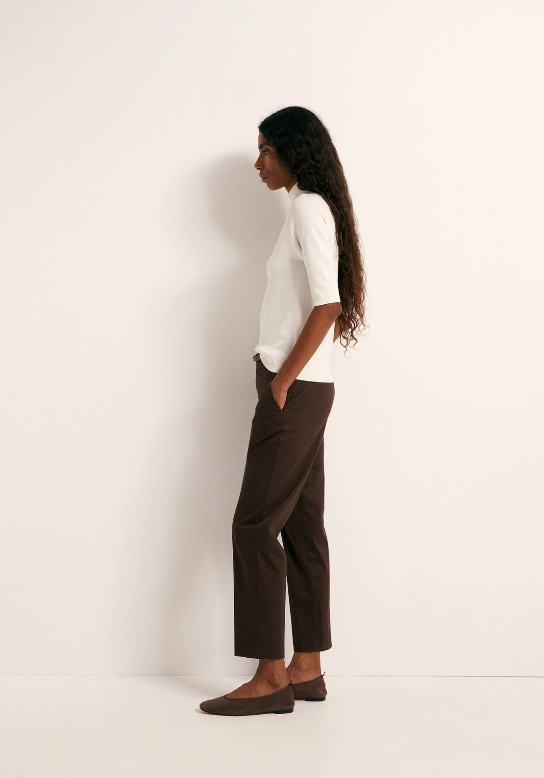 Elbow Sleeve Mock Neck Sweater - Off-white