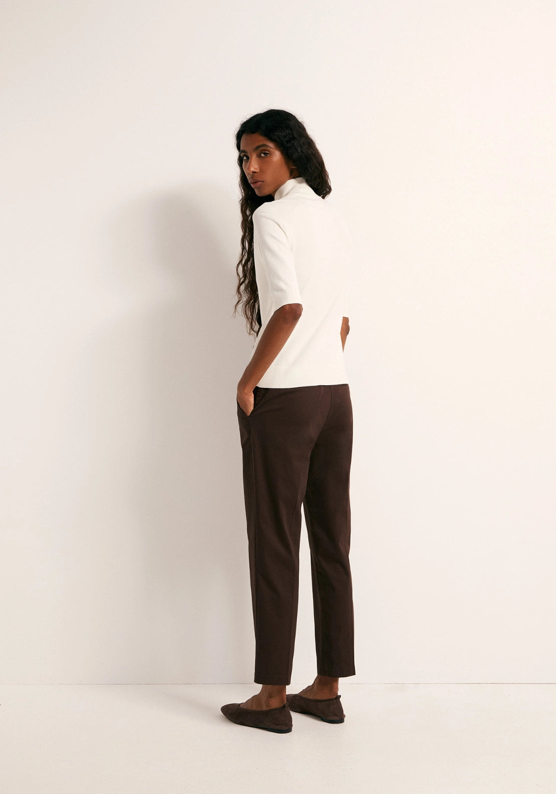 Elbow Sleeve Mock Neck Sweater - Off-white